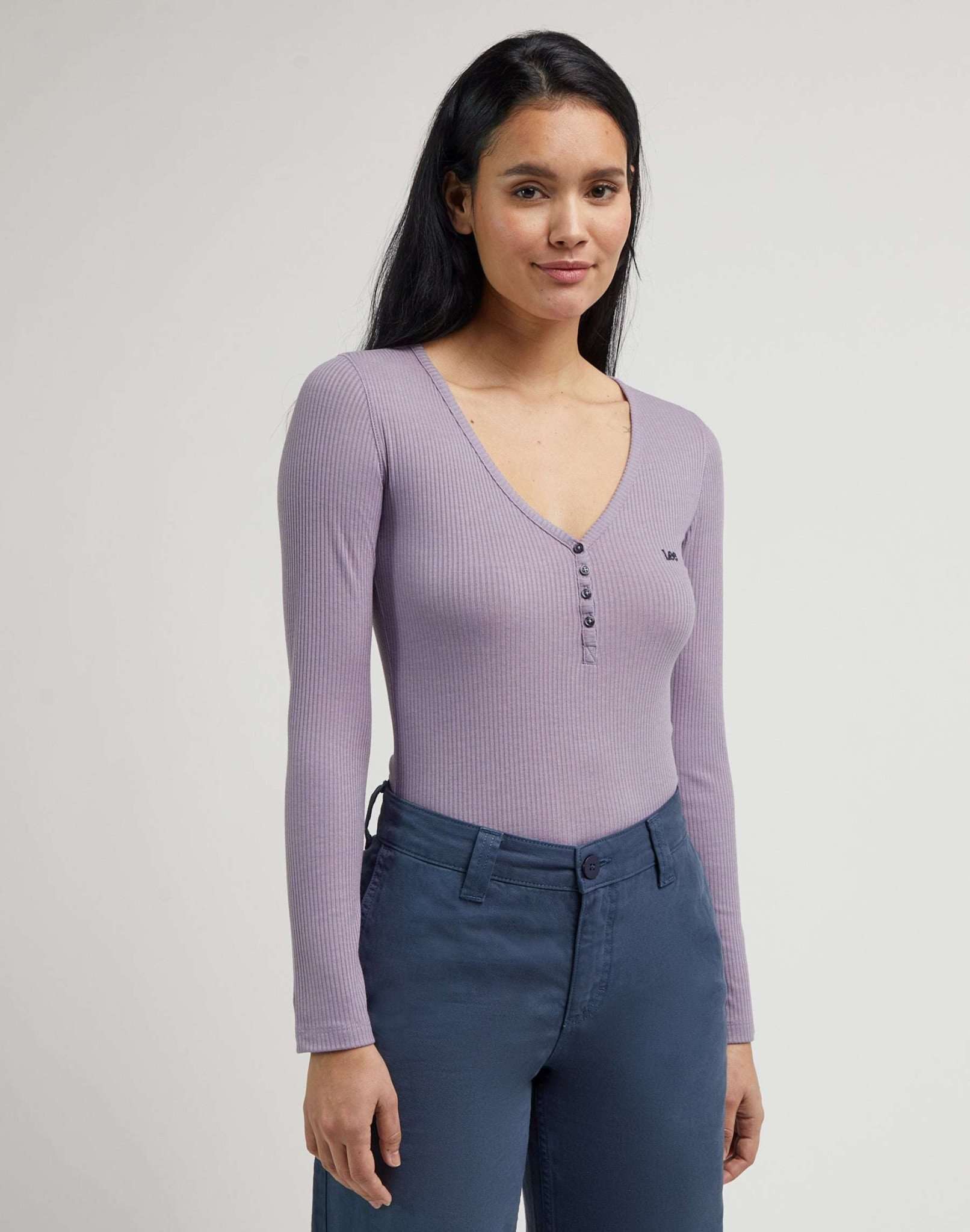 Ls Henley in Jazzy Purple Pullover Lee   