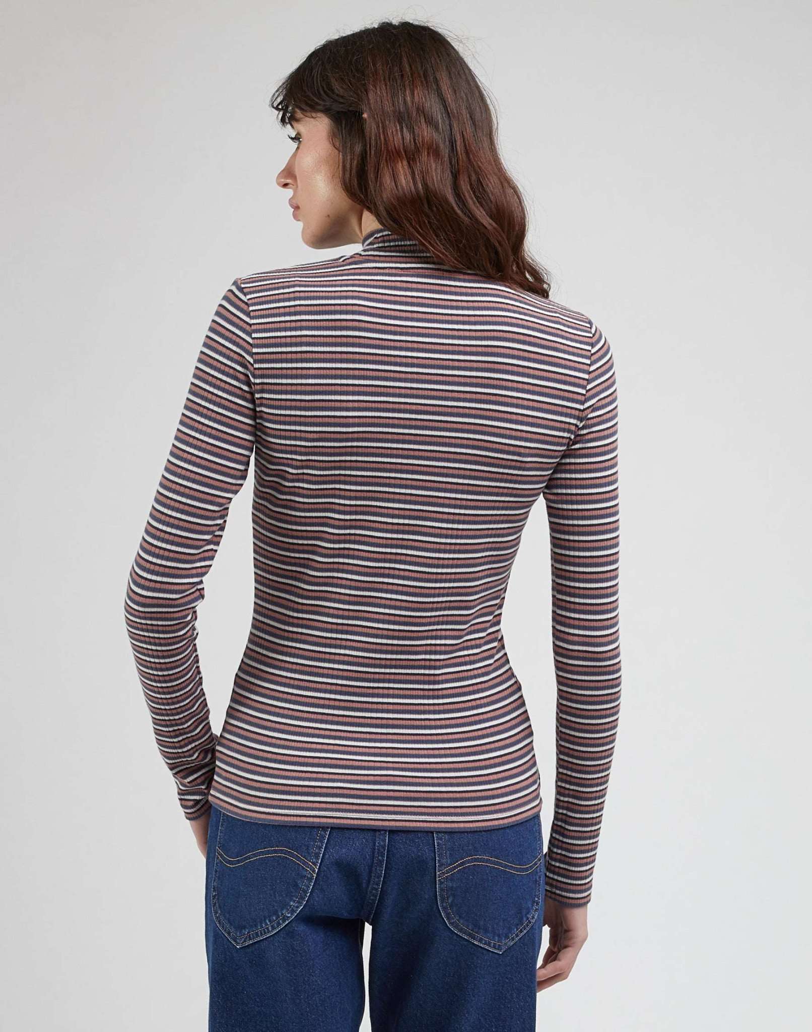 Ribbed LS High Neck in Dark Mauve Pullover Lee   