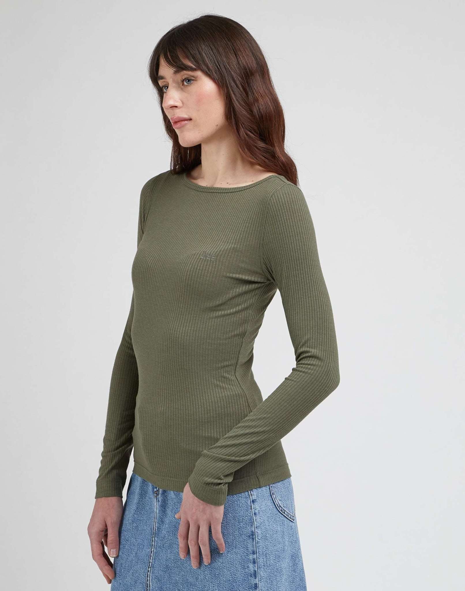 LS Boat Neck Tee in Olive Grove Pullover Lee   
