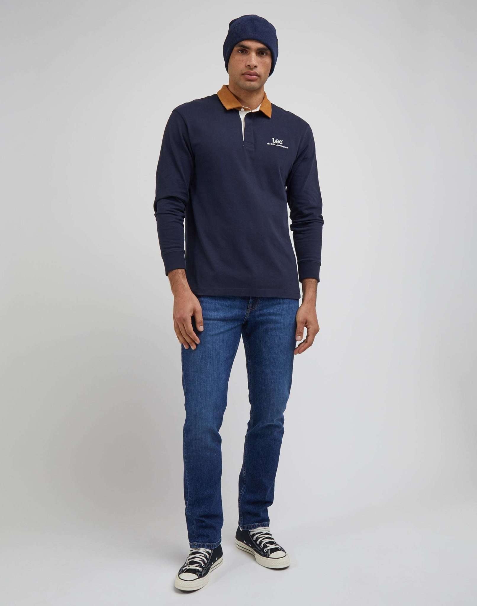 LS Contrast Collar Polo in Sky Captain Pullover Lee   