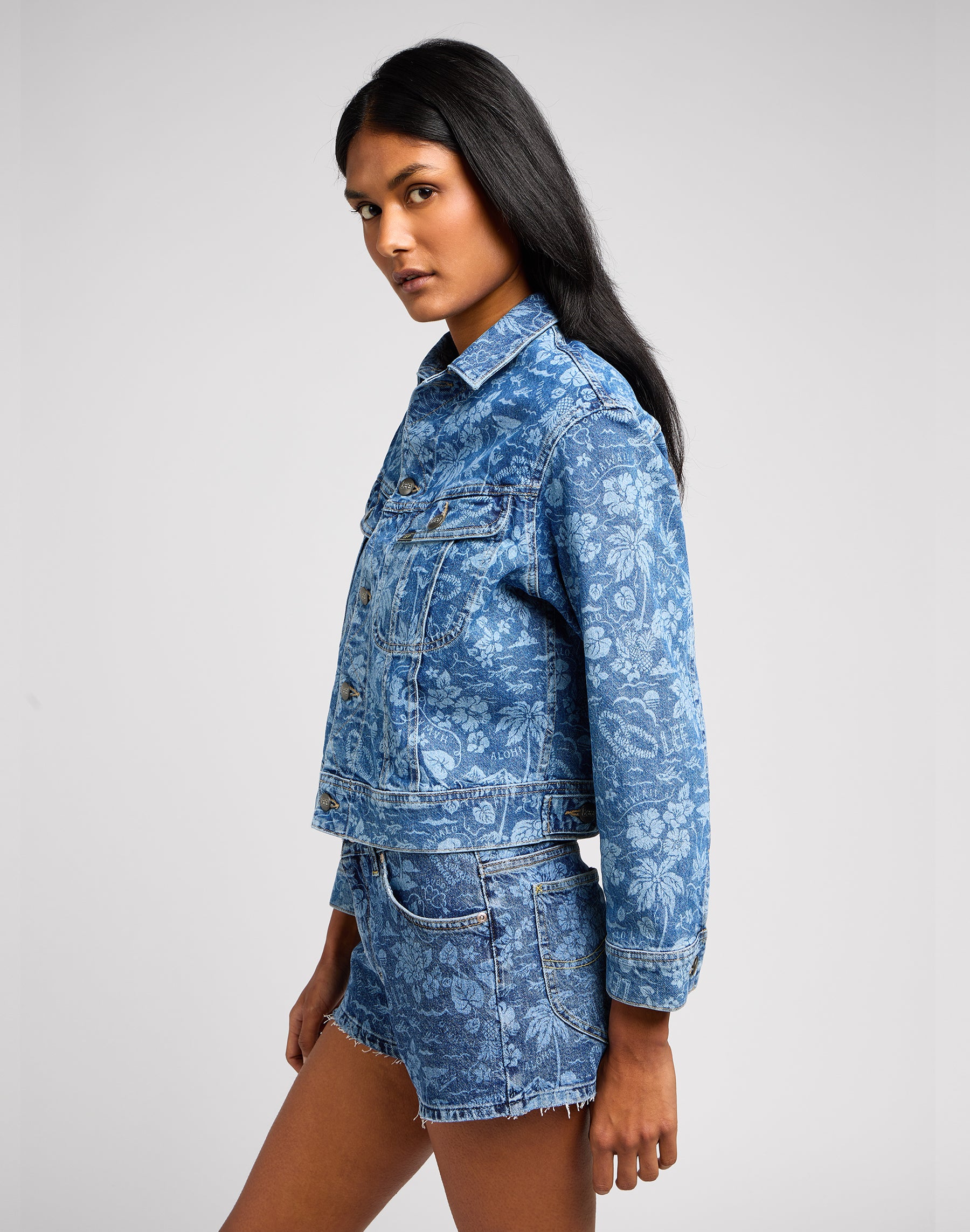 Cropped Rider Jacket in Tropical Denim Jacken Lee   