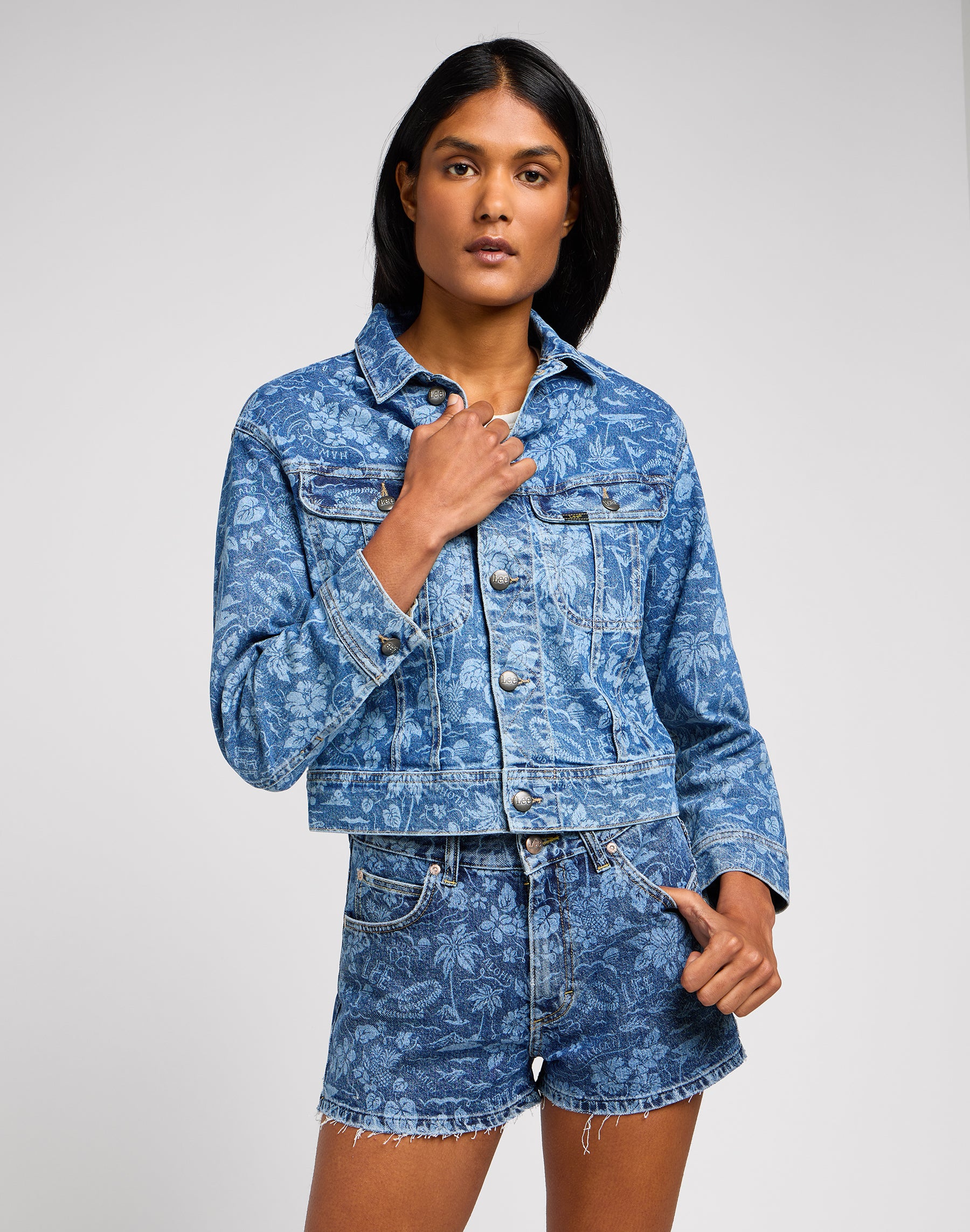 Cropped Rider Jacket in Tropical Denim Jacken Lee   