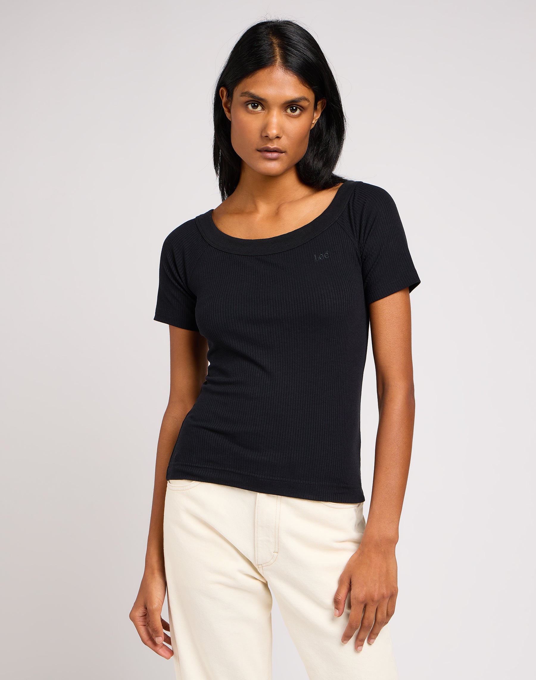 Off The Shoulder Rib in Unionall Blk T-Shirts Lee   