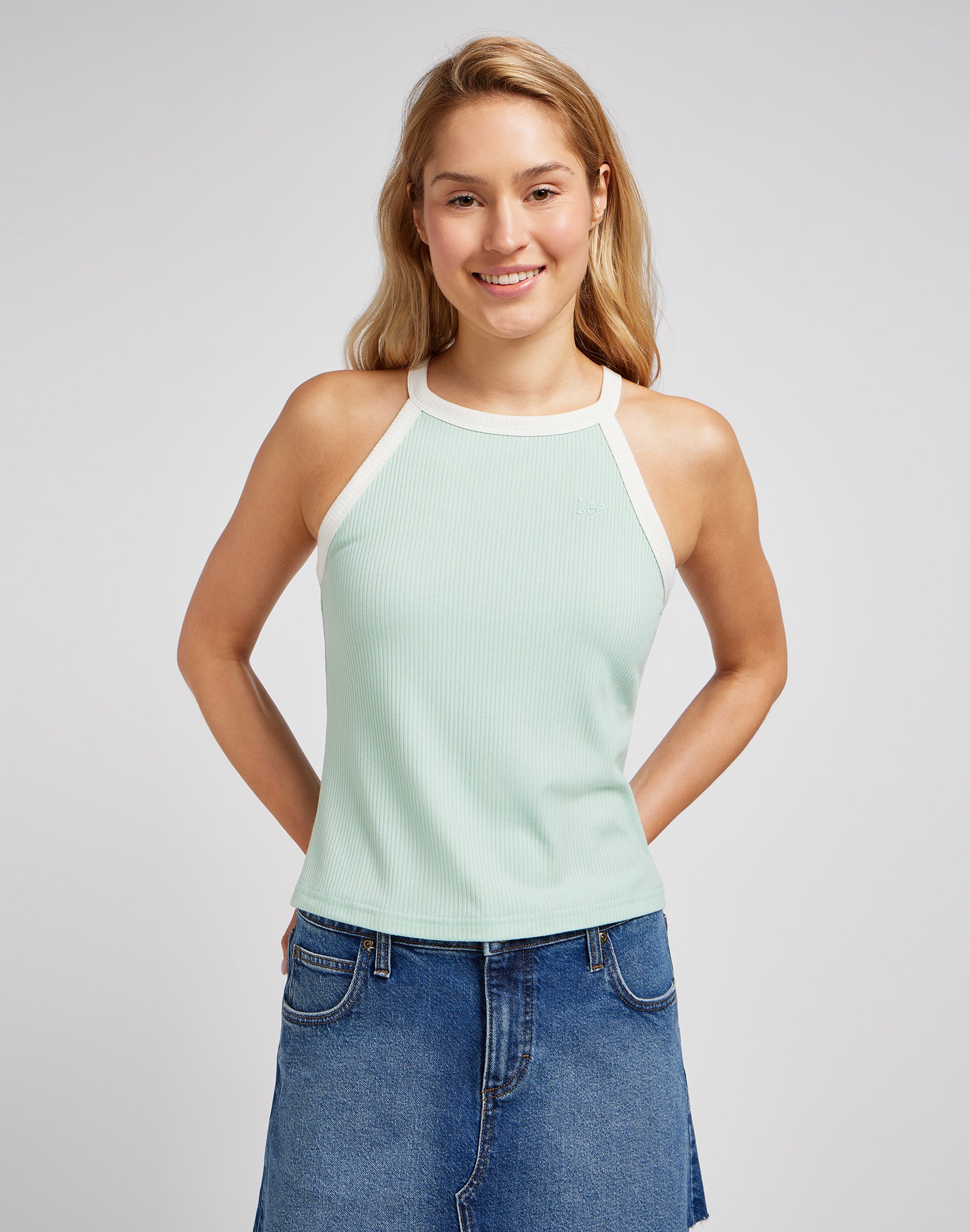 Cropped Halter Top in Seafoam T-Shirts Lee   