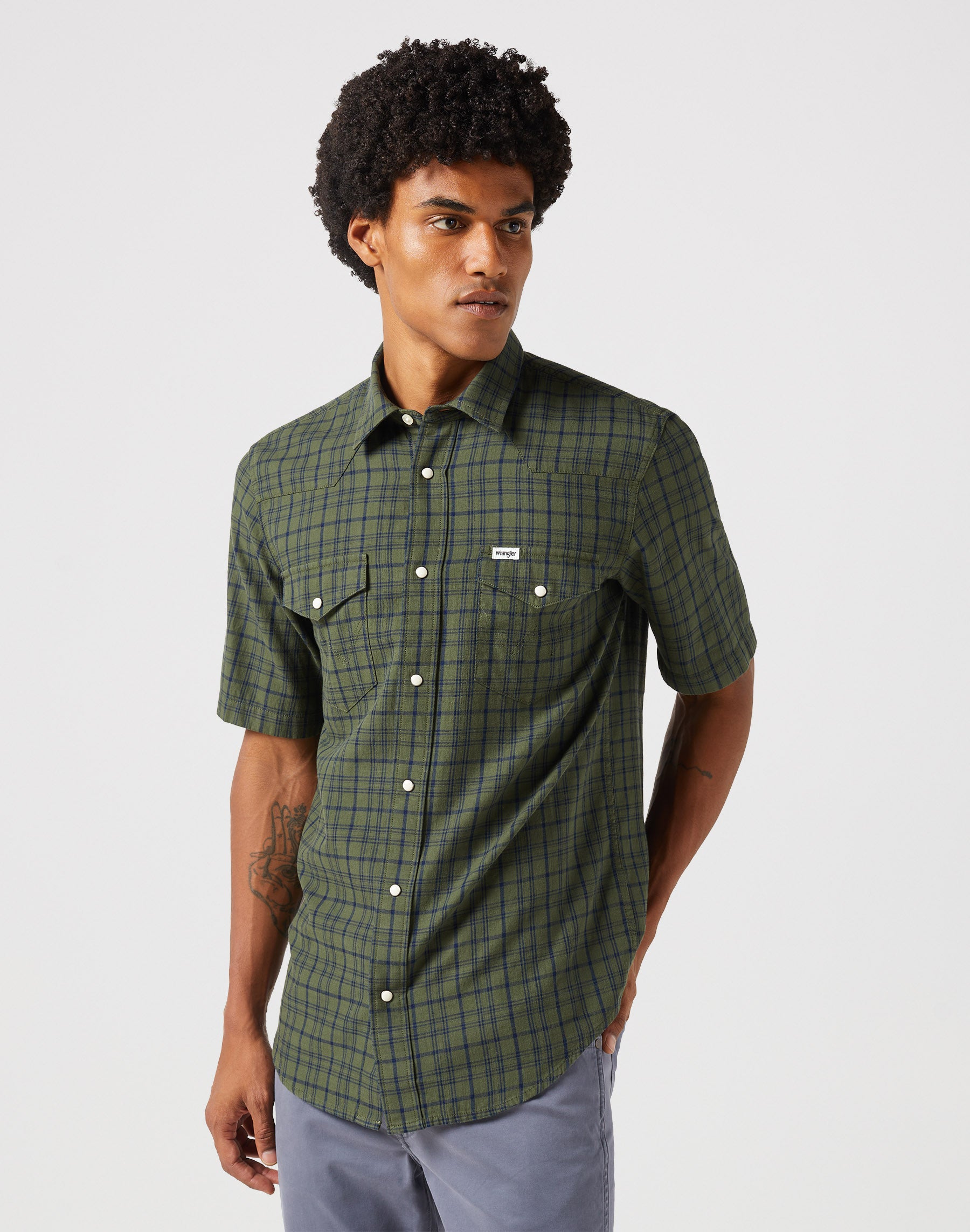 Western Shirt in Green Indigo Hemden Wrangler   