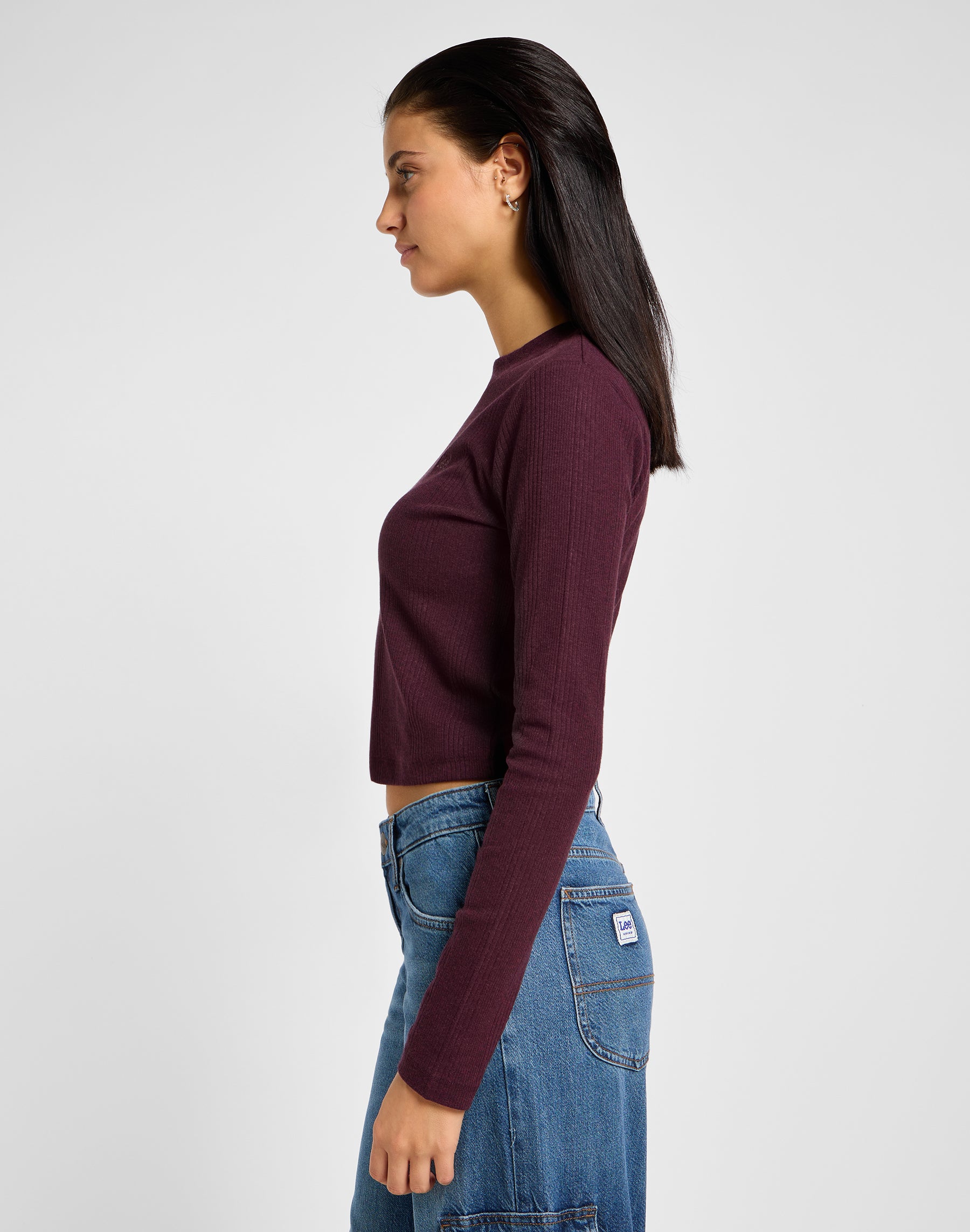 Longsleeves Cropped Rib Tee in Velvet Beet T-Shirts Lee   