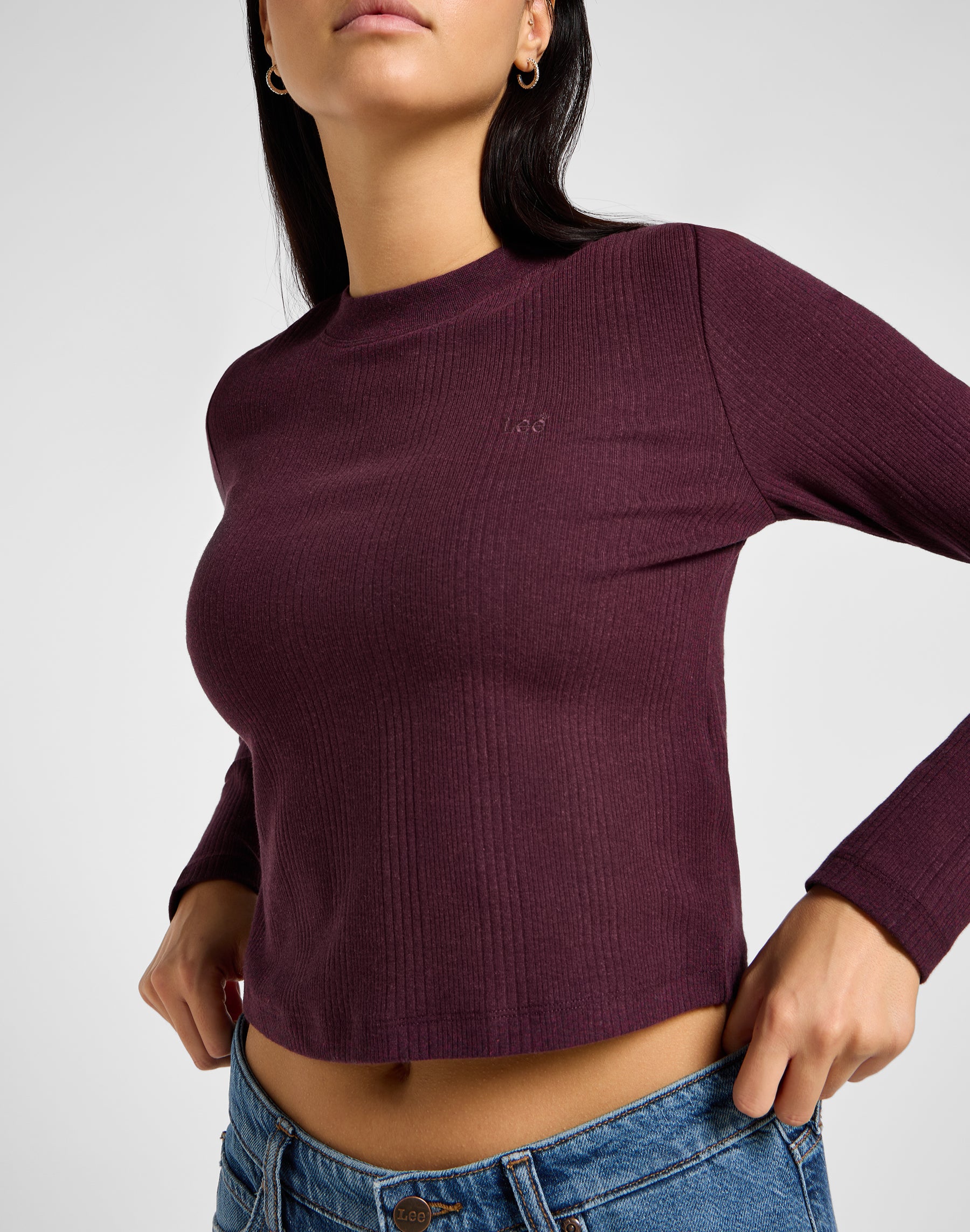 Longsleeves Cropped Rib Tee in Velvet Beet T-Shirts Lee   