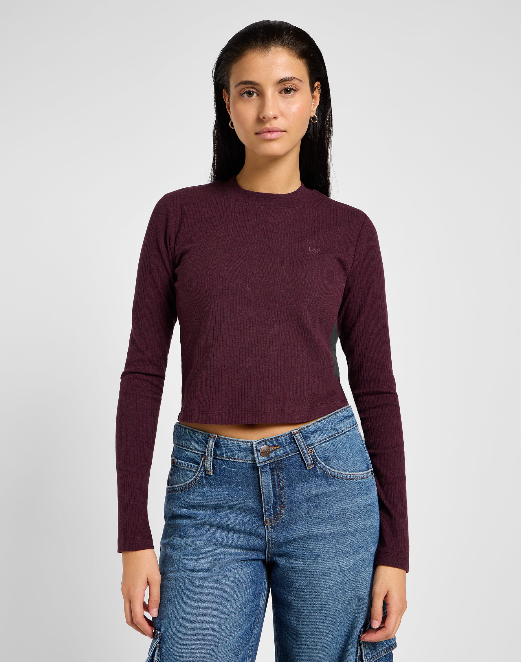 Longsleeves Cropped Rib Tee in Velvet Beet T-Shirts Lee   