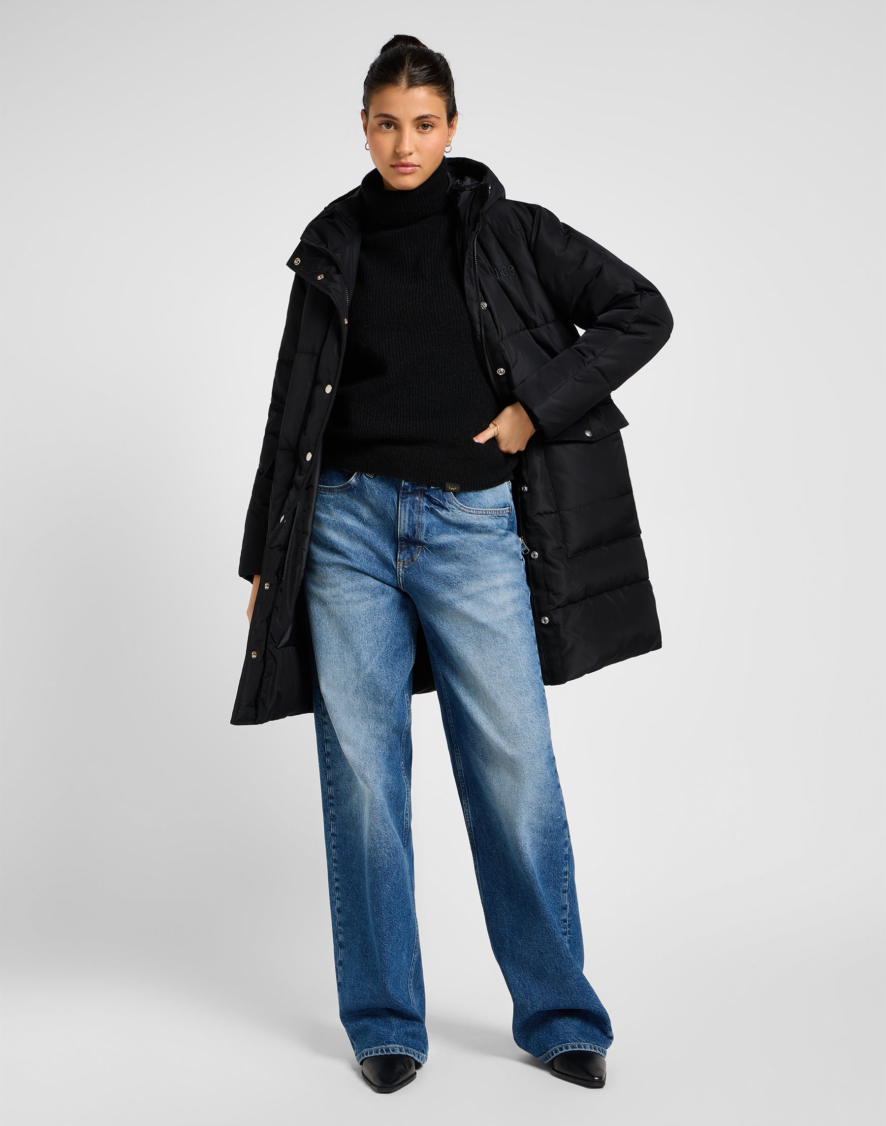 Long Puffer Jacket in Unionall Black Jacken Lee   