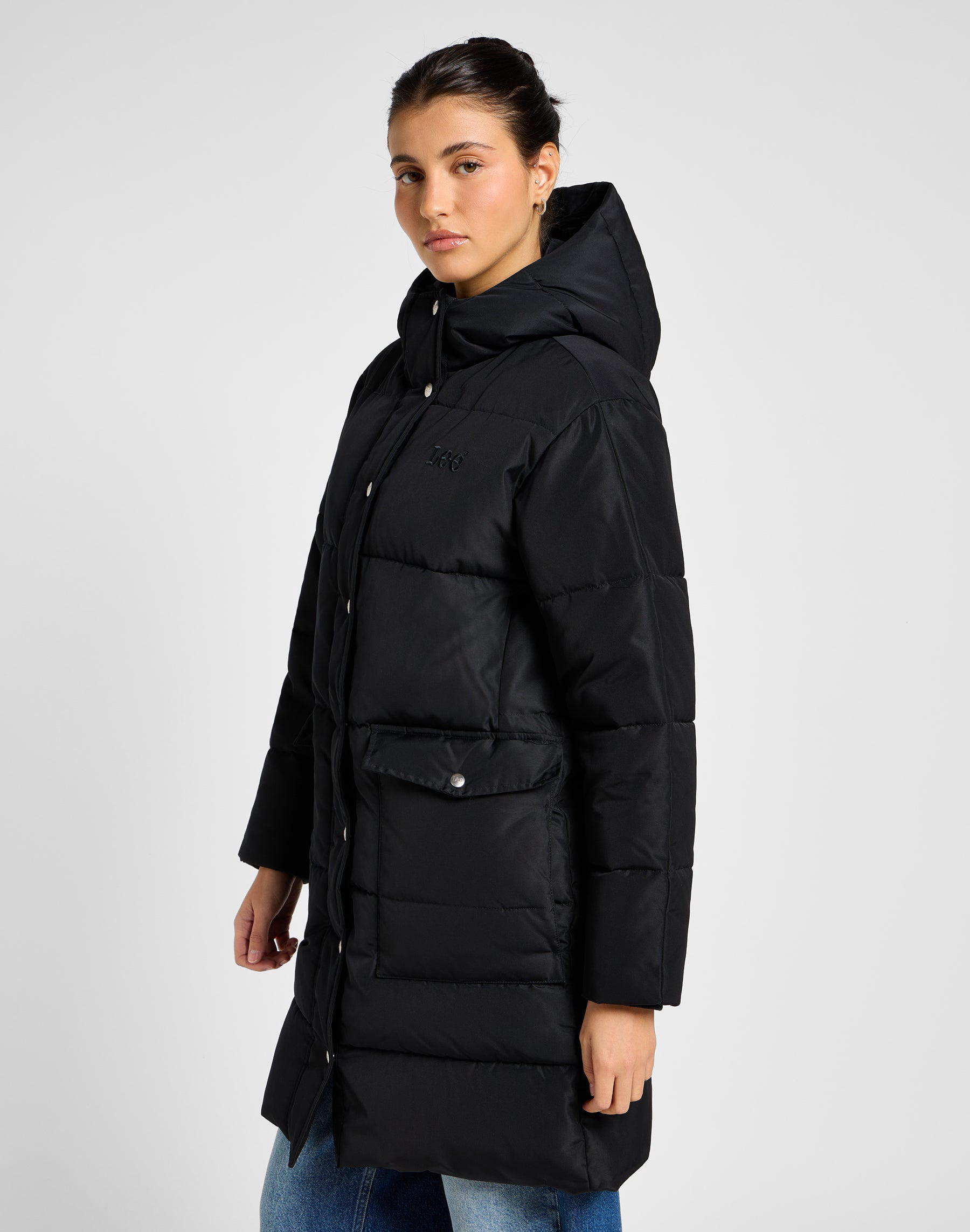 Long Puffer Jacket in Unionall Black Jacken Lee   