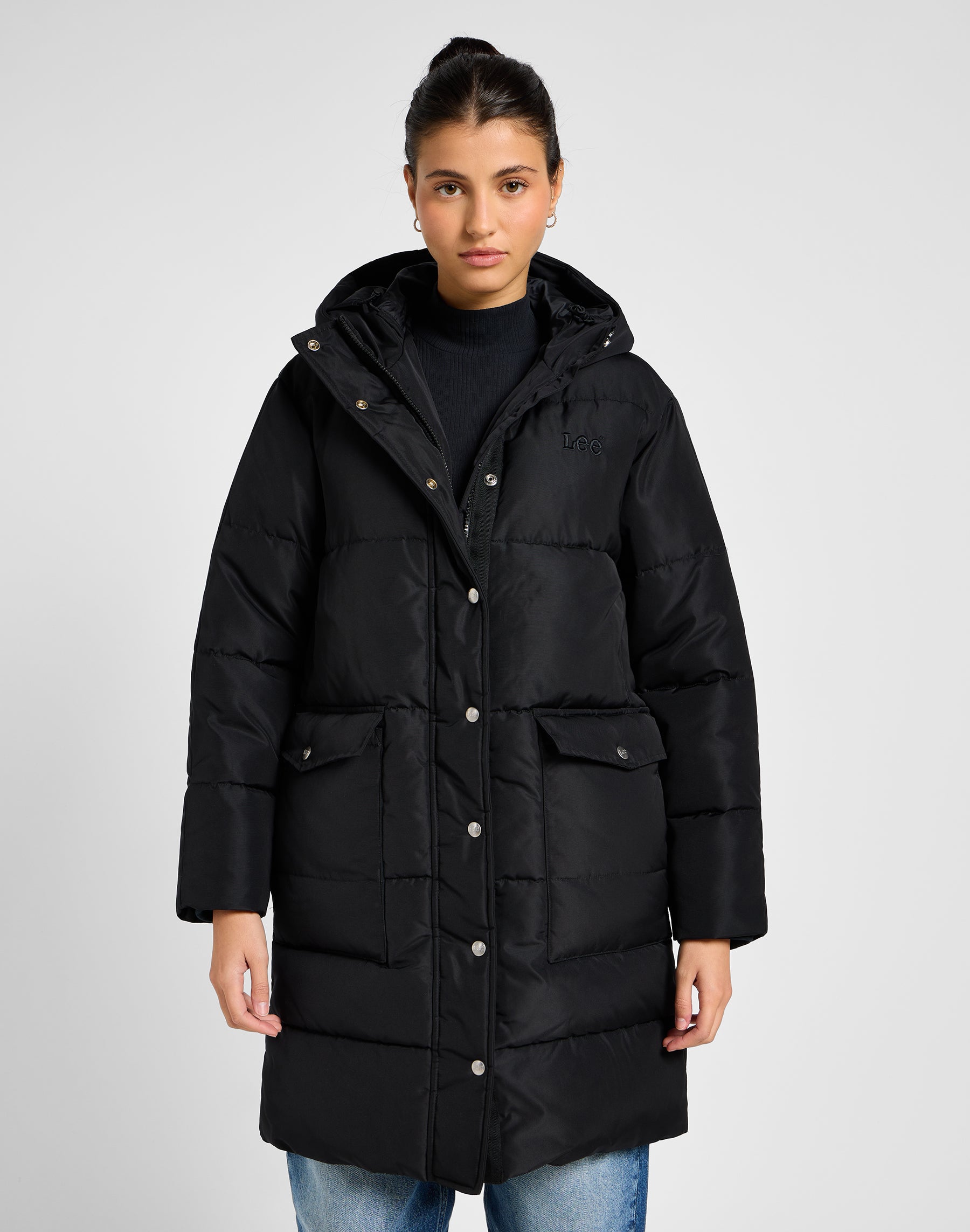 Long Puffer Jacket in Unionall Black Jacken Lee   