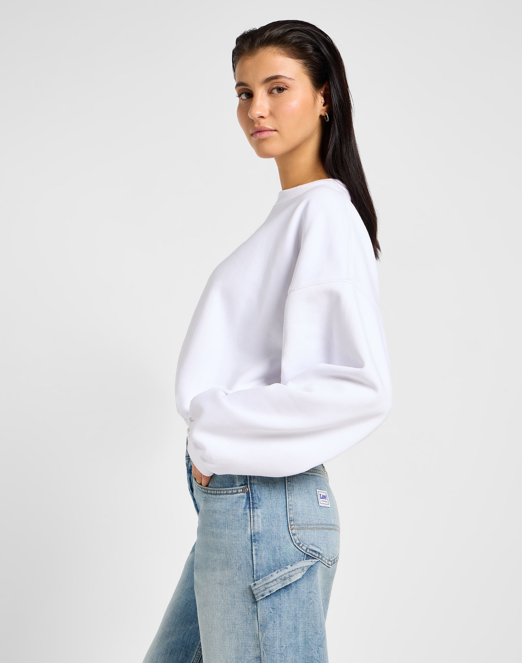 Sleeve Detail Sweatshirt in Bright White Sweatshirts Lee   