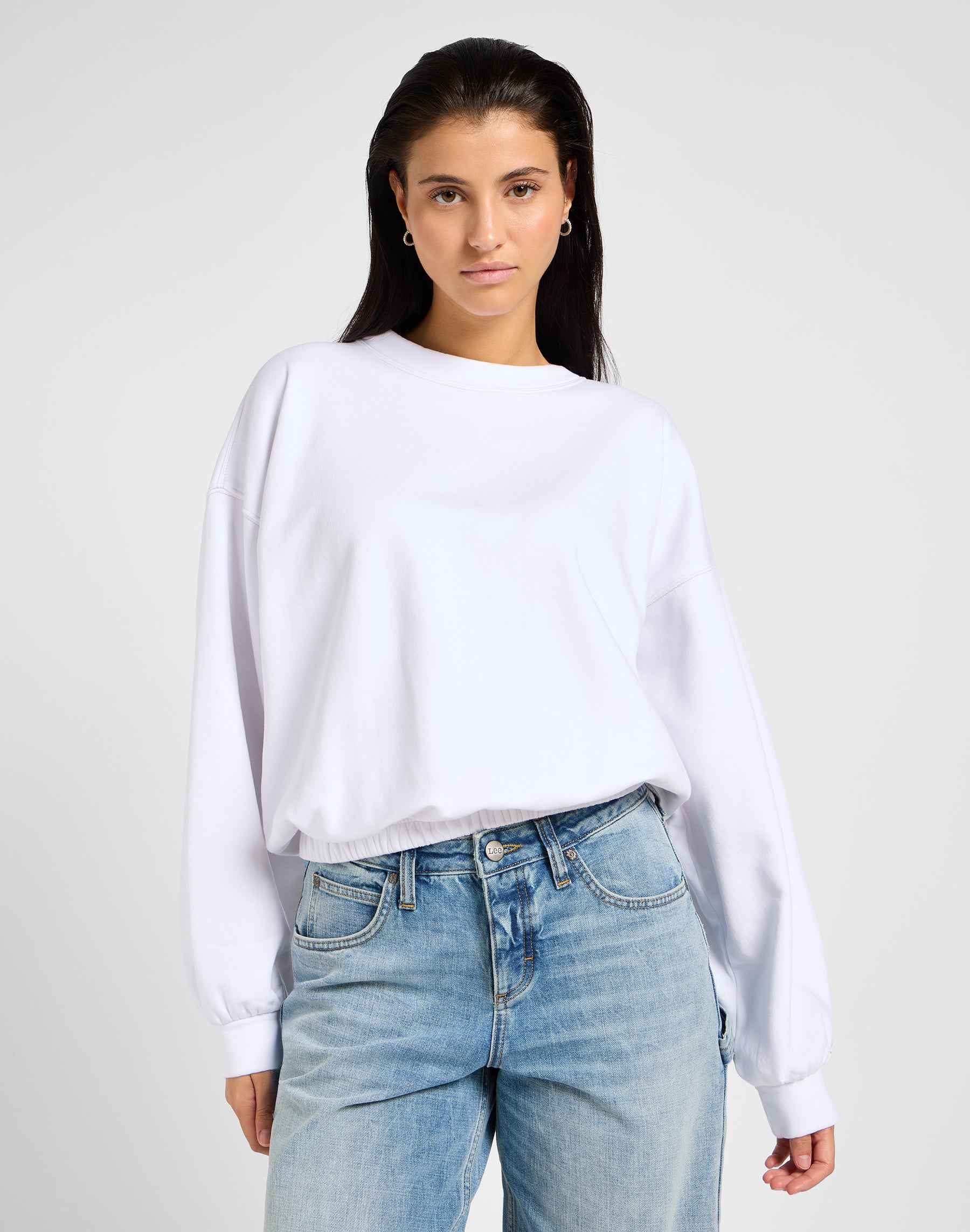 Sleeve Detail Sweatshirt in Bright White Sweatshirts Lee   