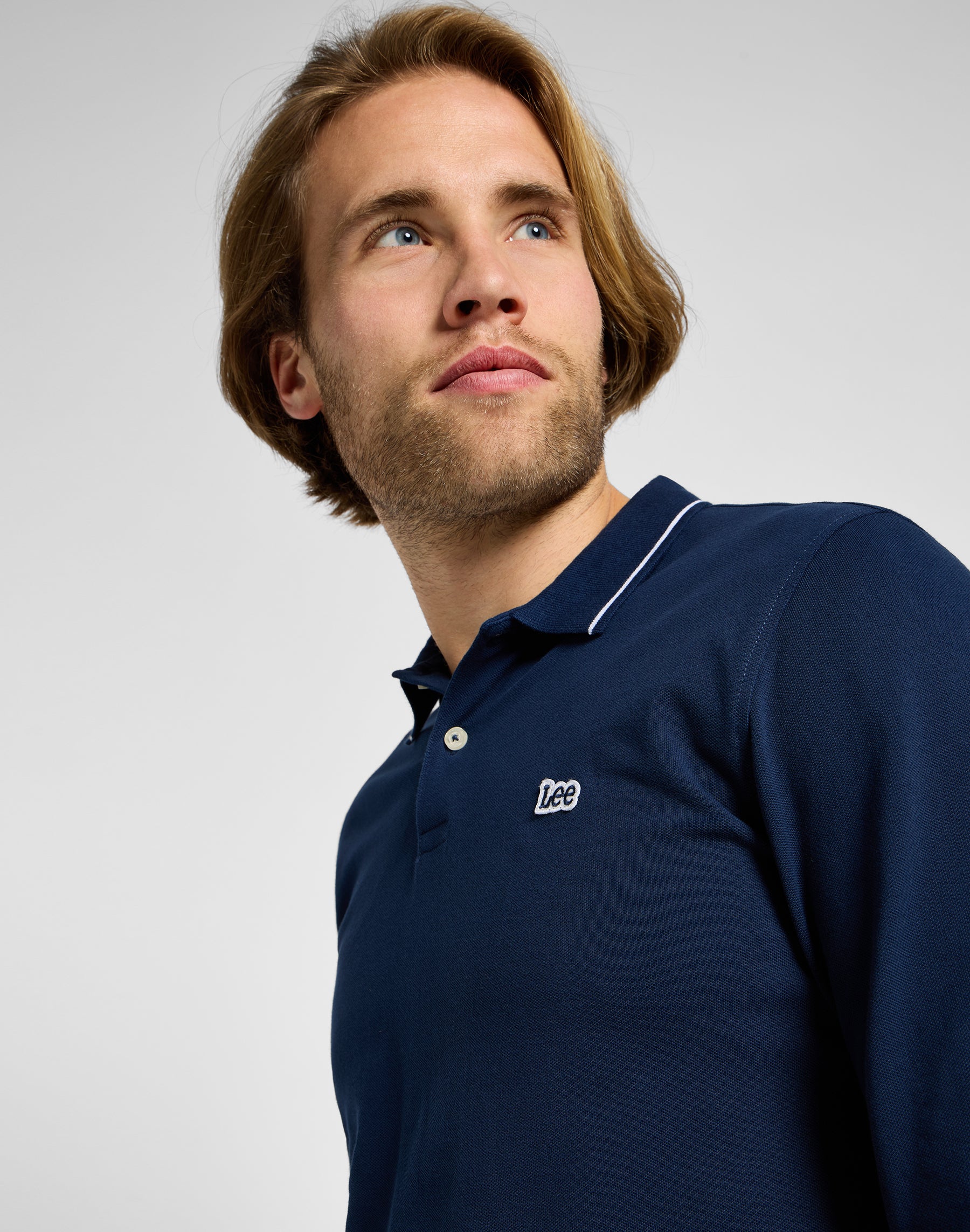 Longsleeves Pique Polo in Mood Indigo Polos Lee   