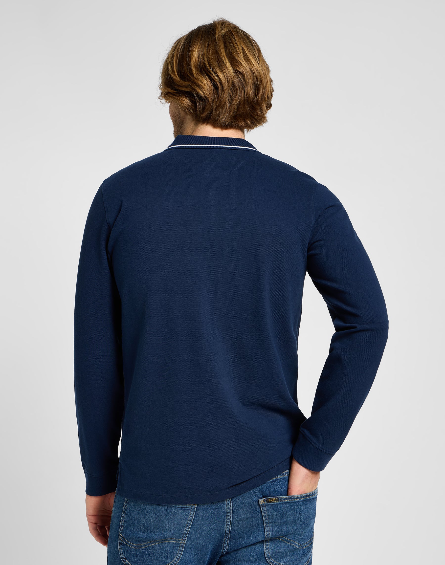 Longsleeves Pique Polo in Mood Indigo Polos Lee   