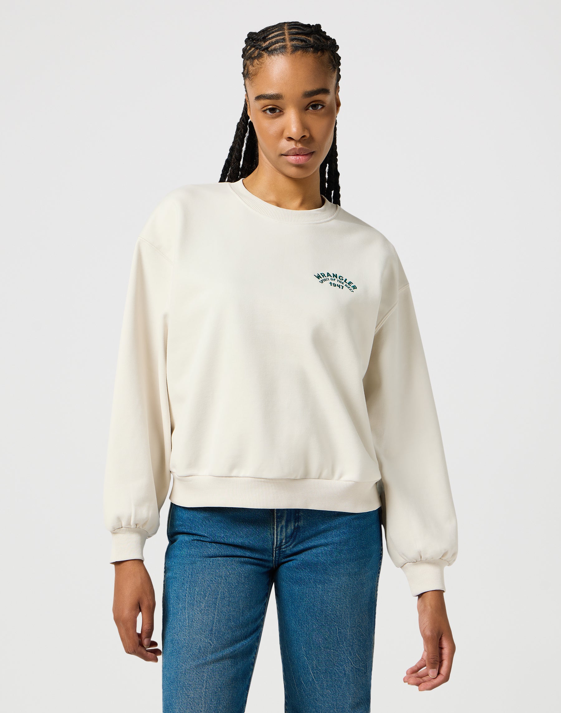 Oversized Sweat in Vintage White Pullover Wrangler   