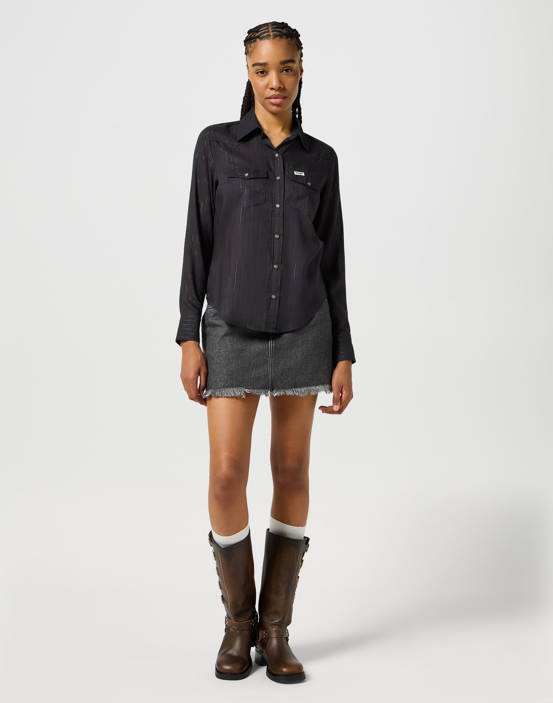 Slim Western Shirt in Black Hemden Wrangler   