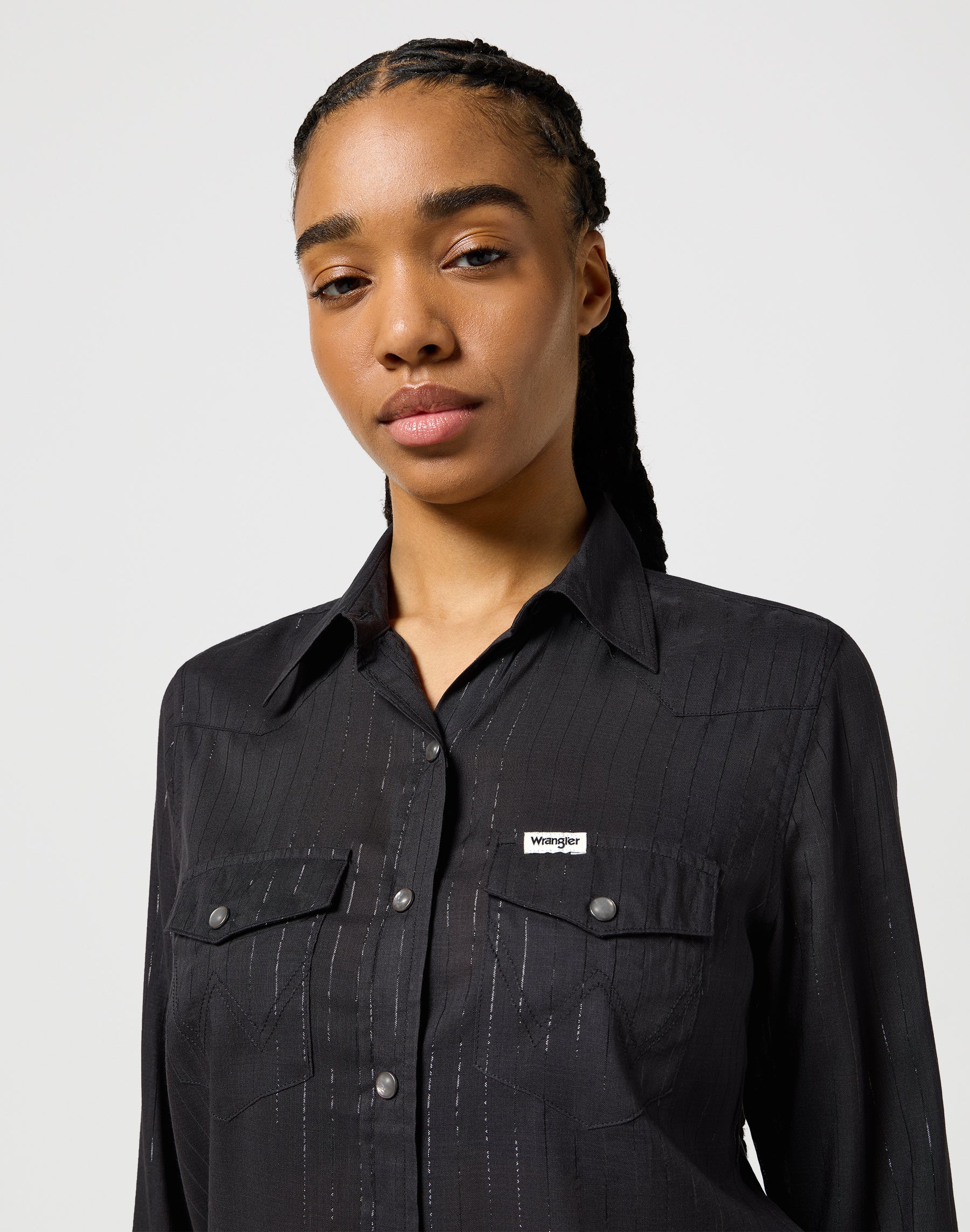 Slim Western Shirt in Black Hemden Wrangler   