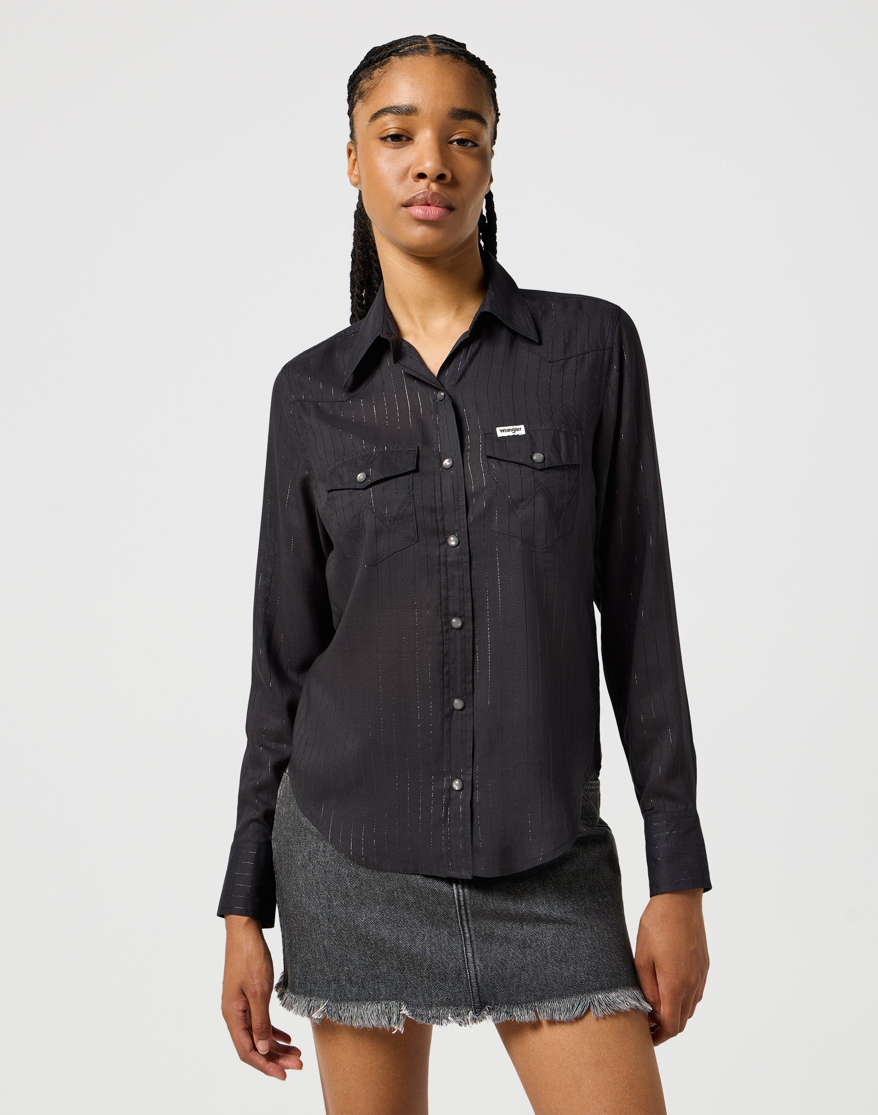 Slim Western Shirt in Black Hemden Wrangler   