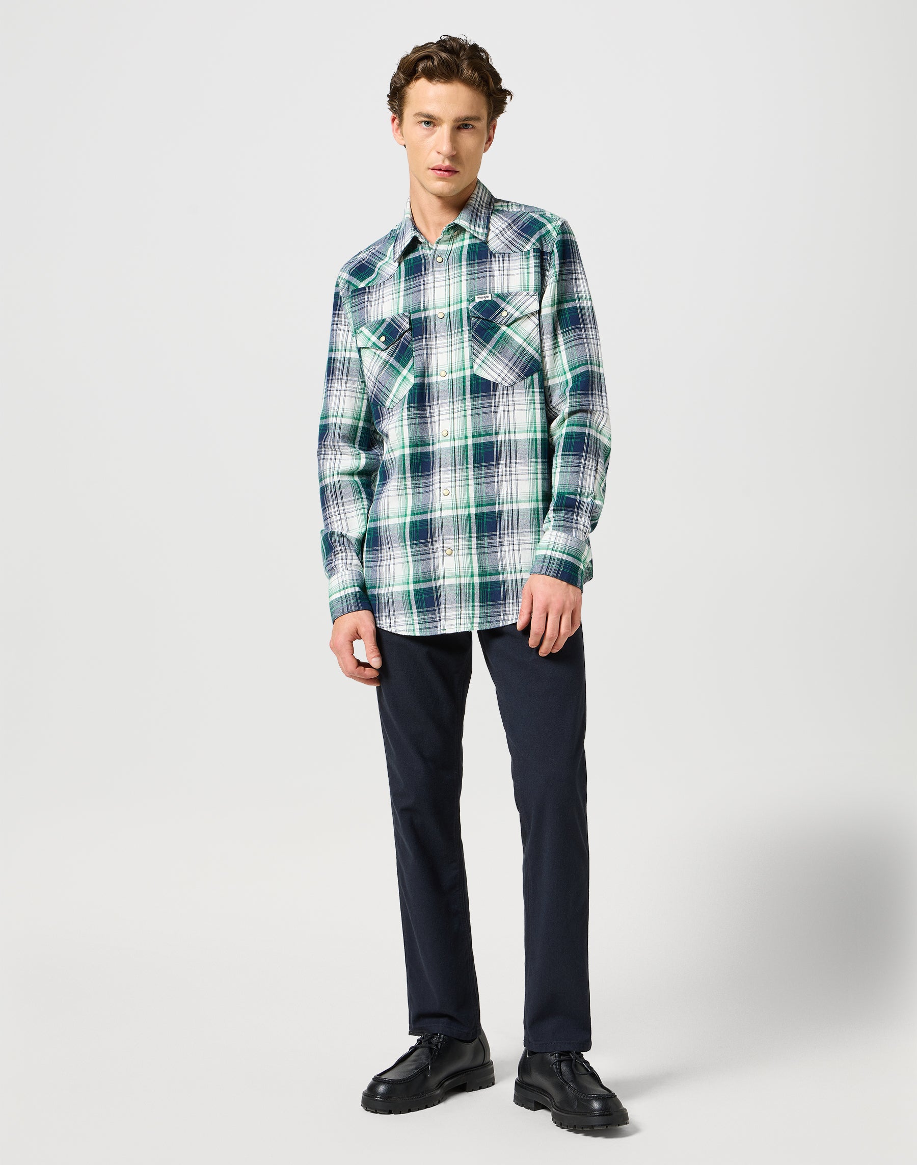 Western Shirt in Green Blue Hemden Wrangler   