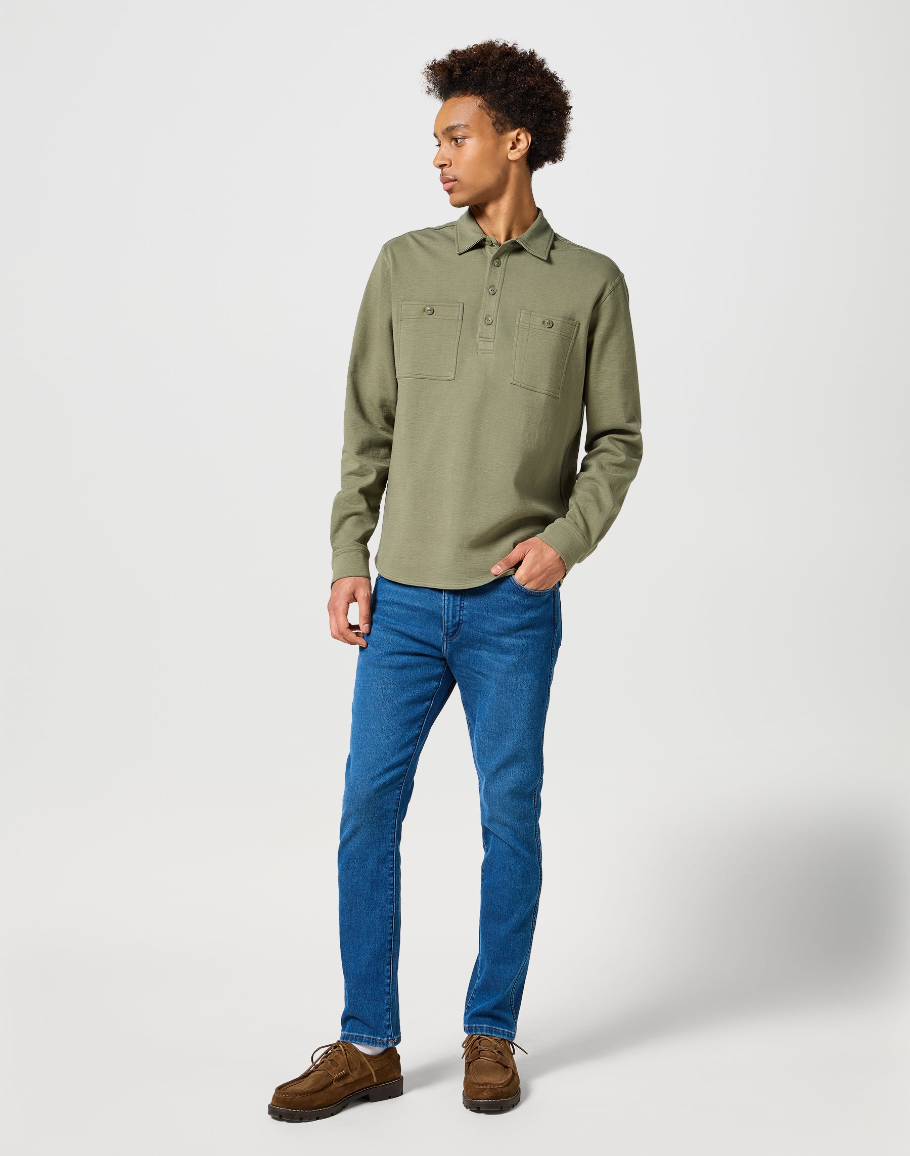 Longsleeves Utility Polo in Dusty Olive Polos Wrangler   