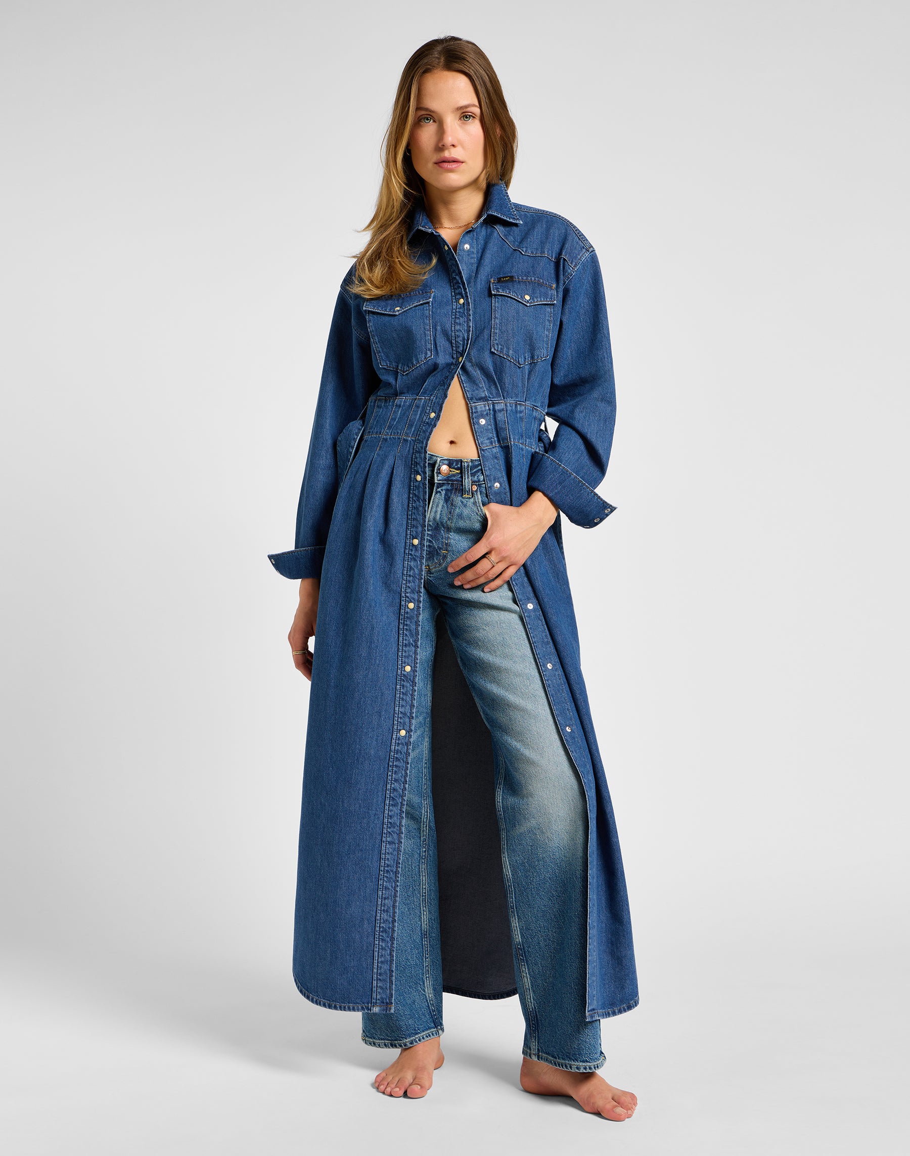 Belted Western Dress in Blue Fusion Kleider Lee   