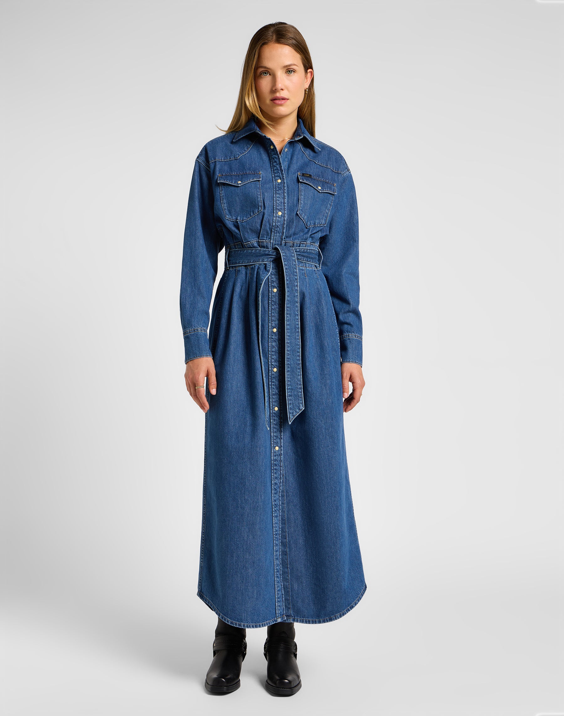 Belted Western Dress in Blue Fusion Kleider Lee   