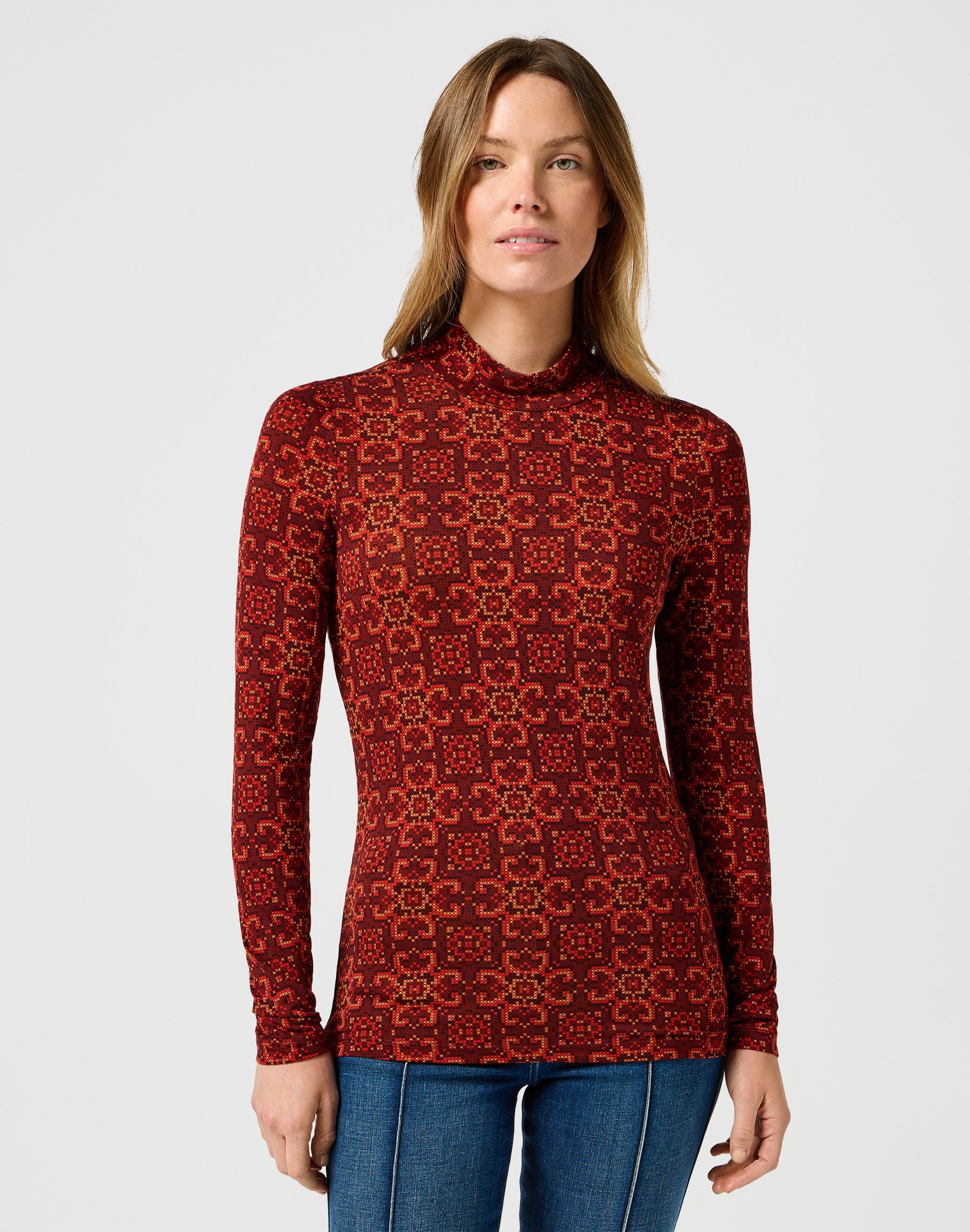 Mockneck Tee in Retro Crosstitch Sweatshirts Wrangler   