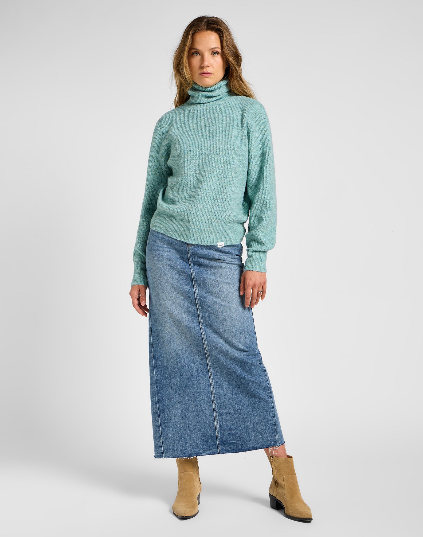 Roll Neck Knit in Pond Pullover Lee   