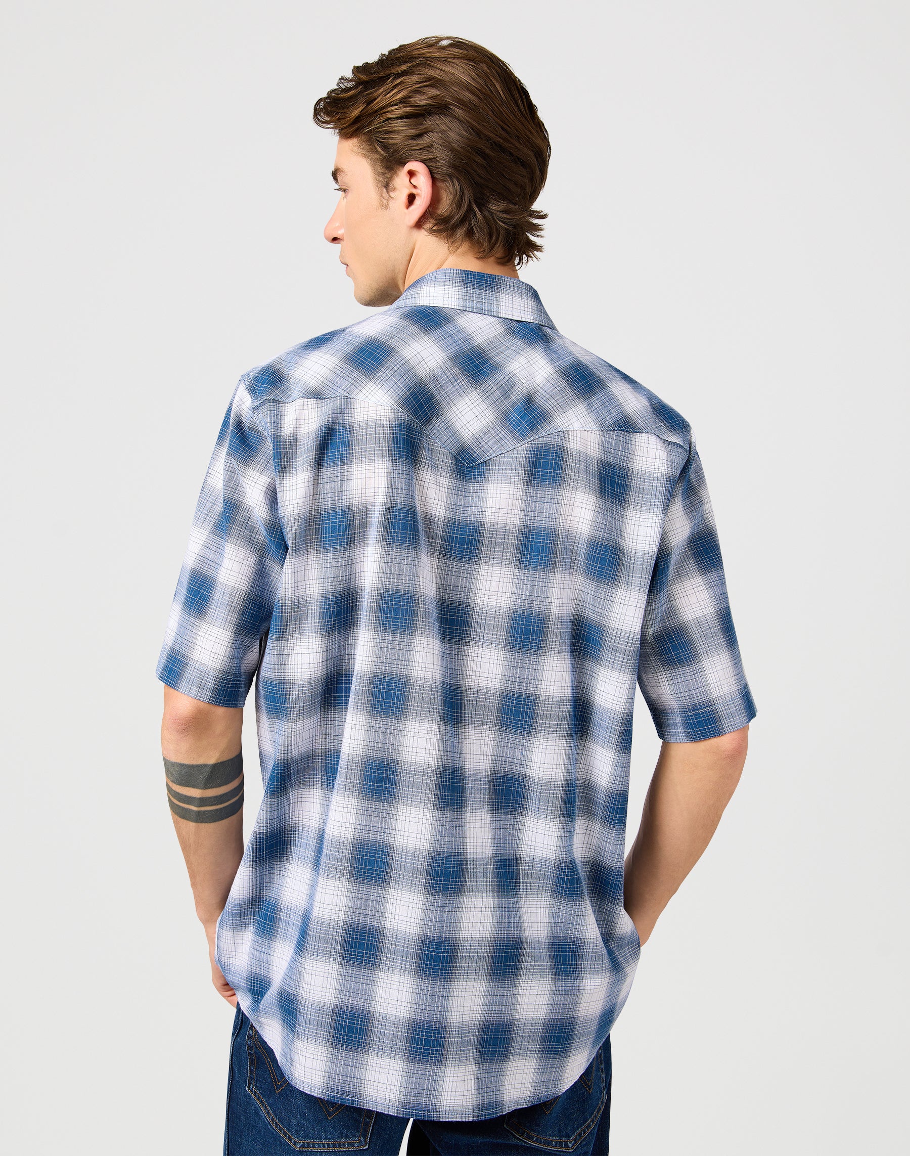 Ss Western Shirt in Blue Shadow Hemden Wrangler