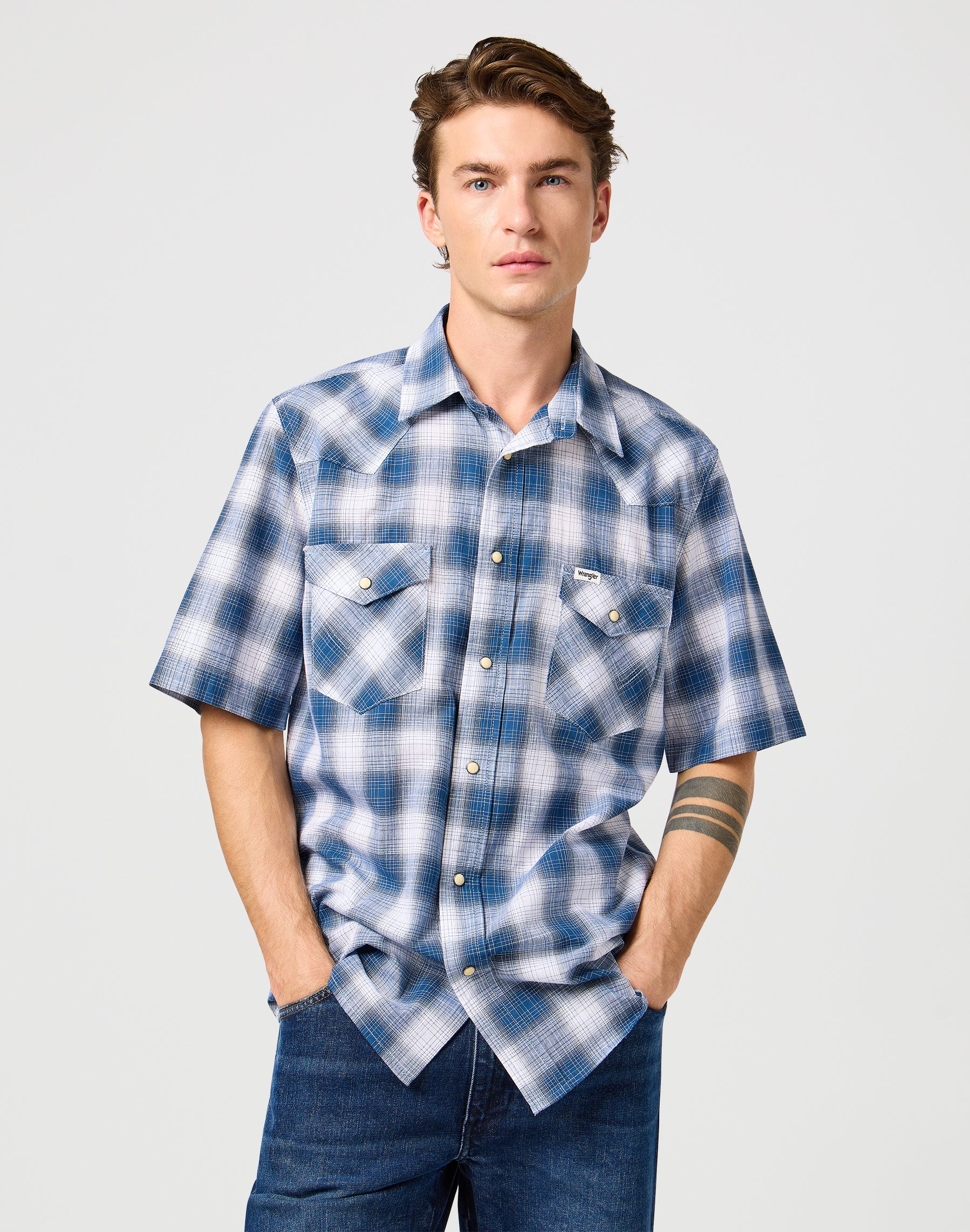 Ss Western Shirt in Blue Shadow Hemden Wrangler