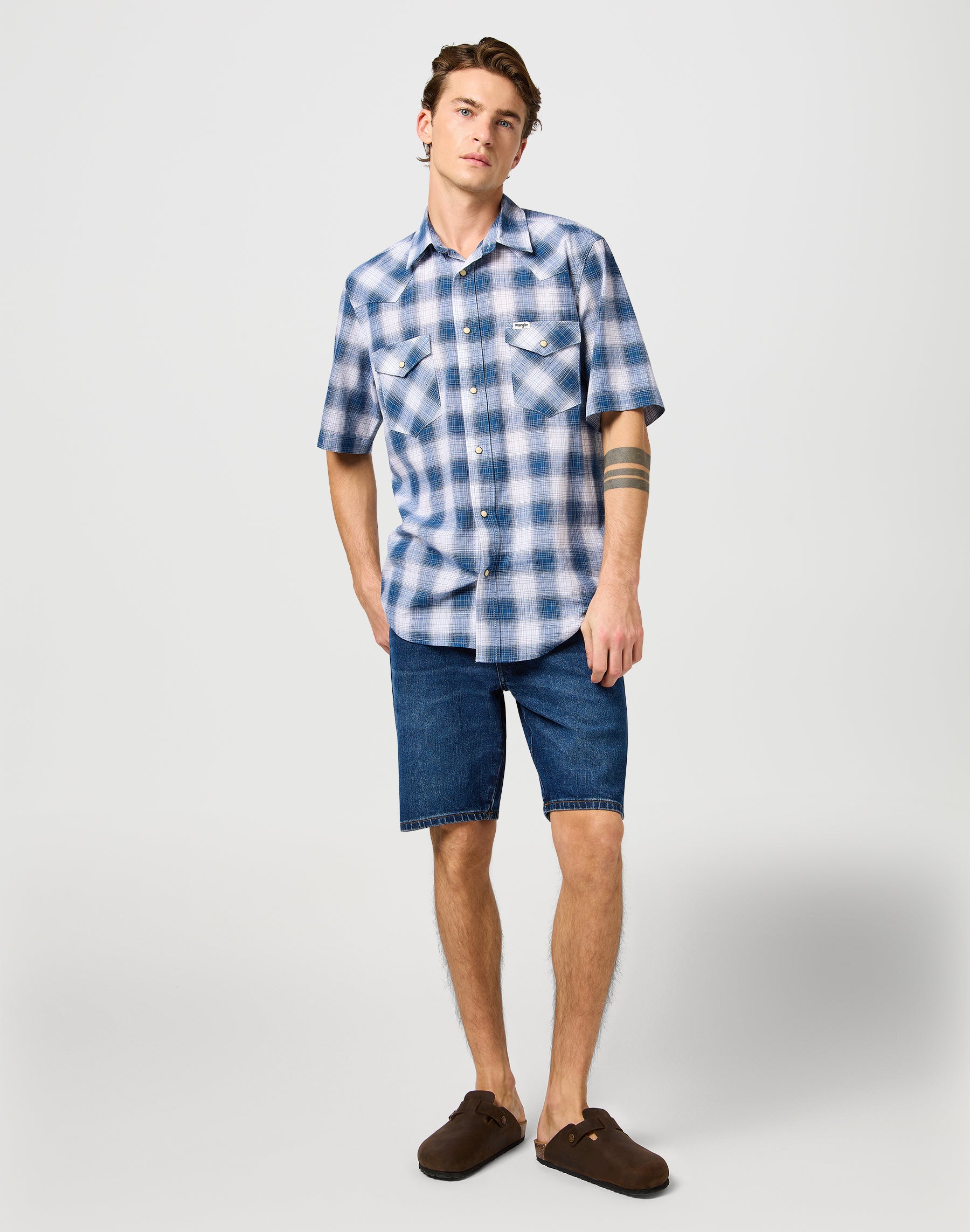 Ss Western Shirt in Blue Shadow Hemden Wrangler