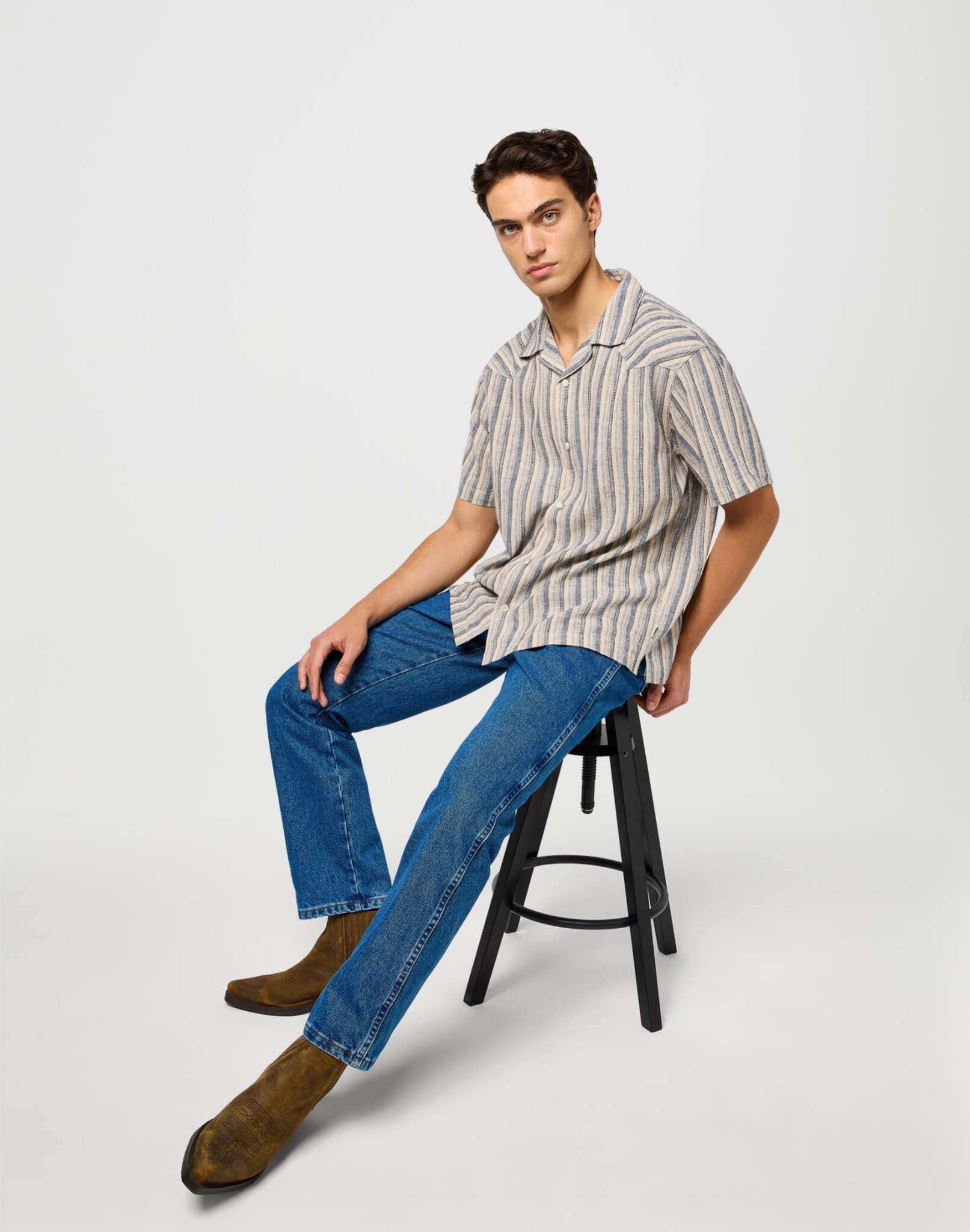Ss W Resort Shirt in Indigo Stripe Hemden Wrangler