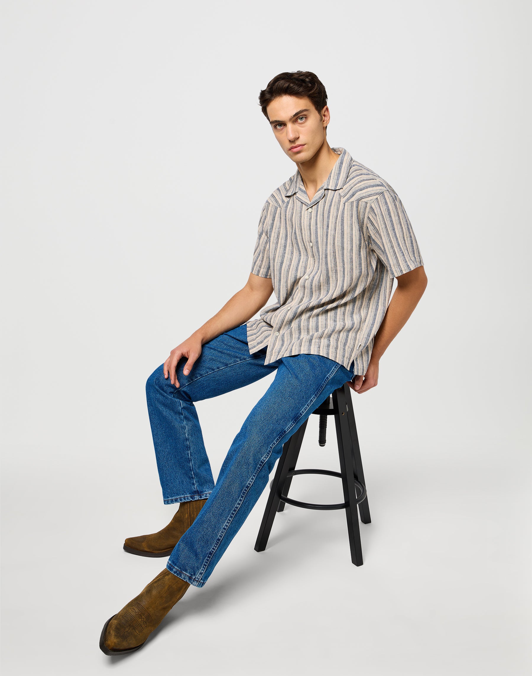 Ss W Resort Shirt in Indigo Stripe Hemden Wrangler