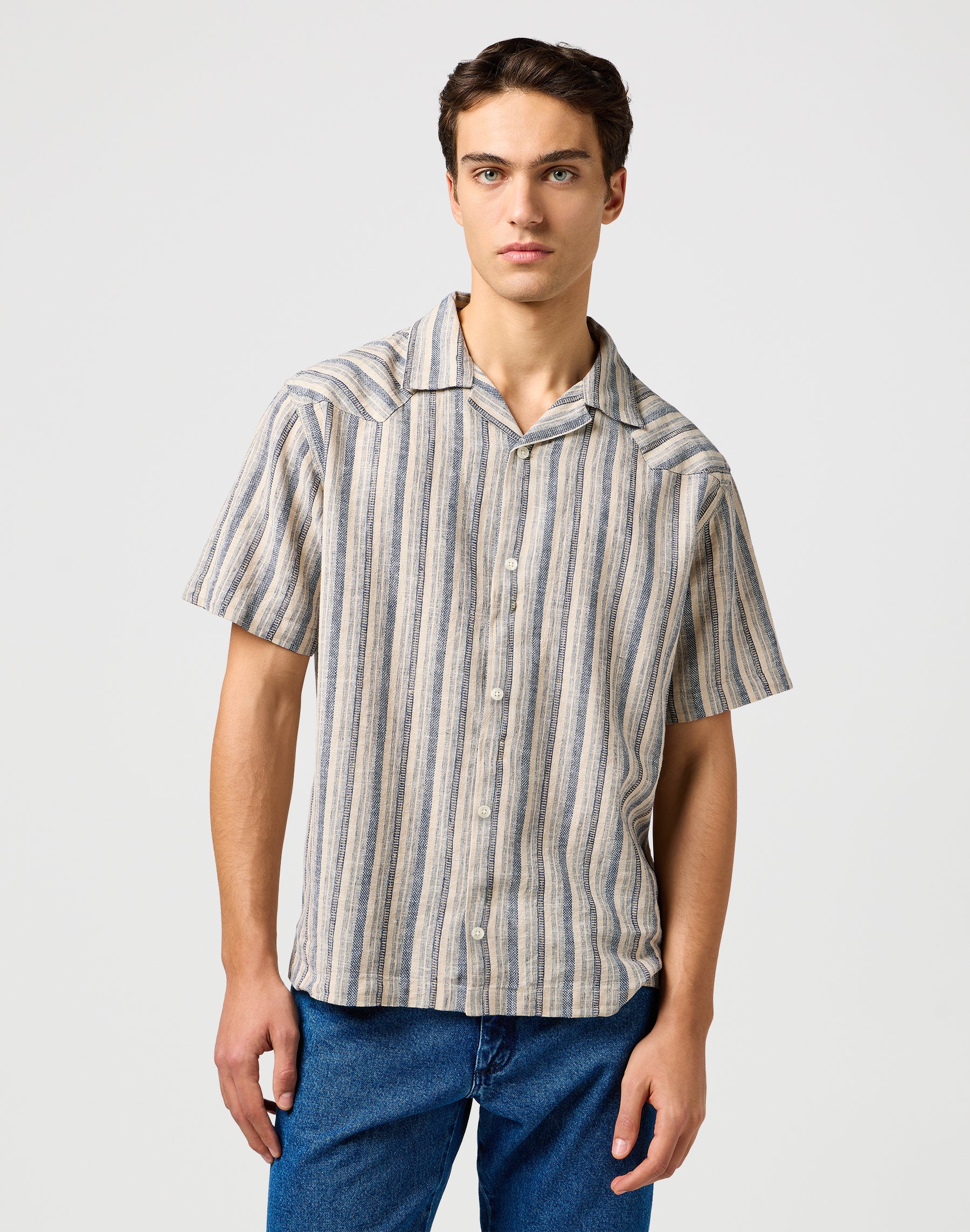 Ss W Resort Shirt in Indigo Stripe Hemden Wrangler