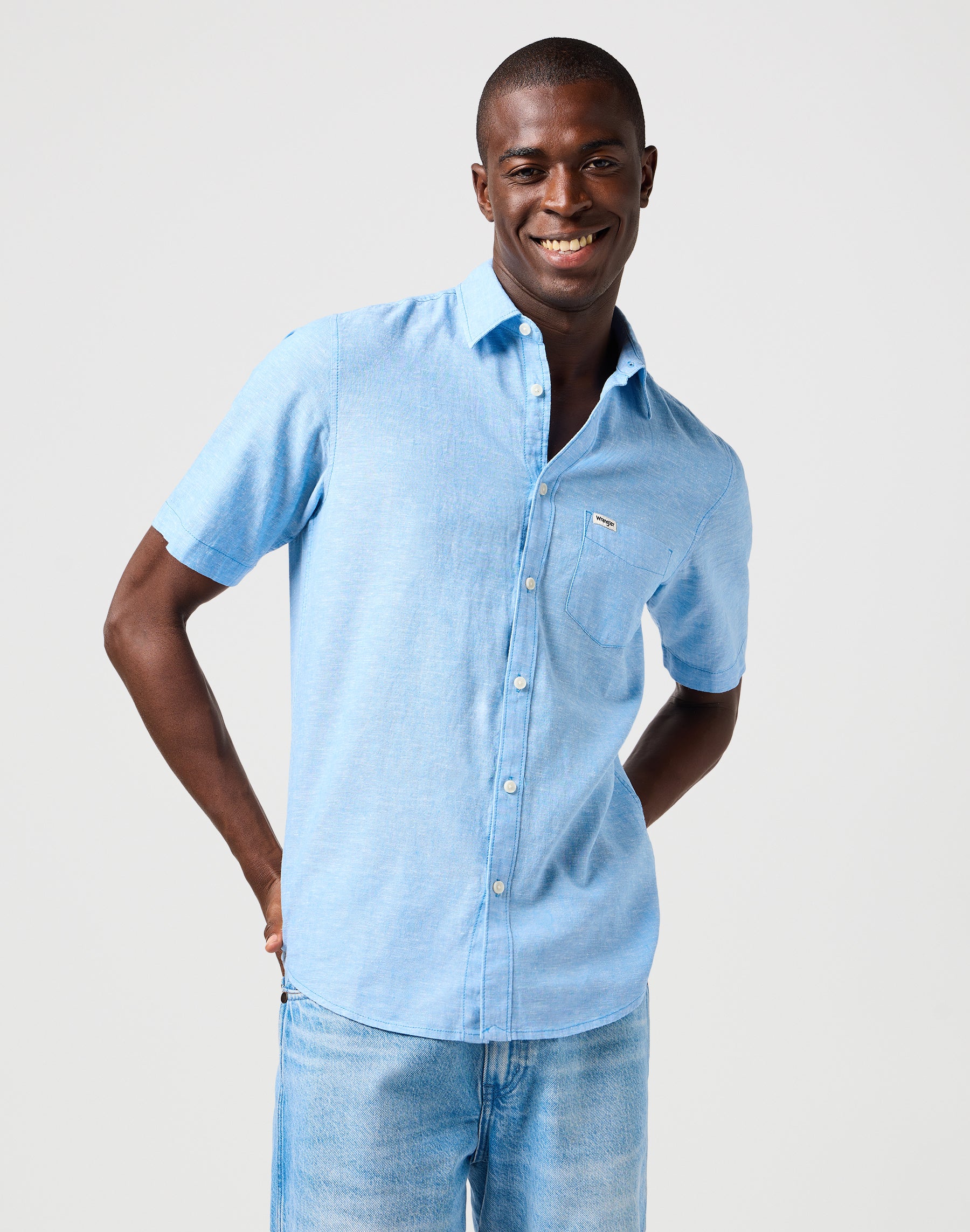 Ss 1 Pkt Shirt in Pacific Blue Hemden Wrangler