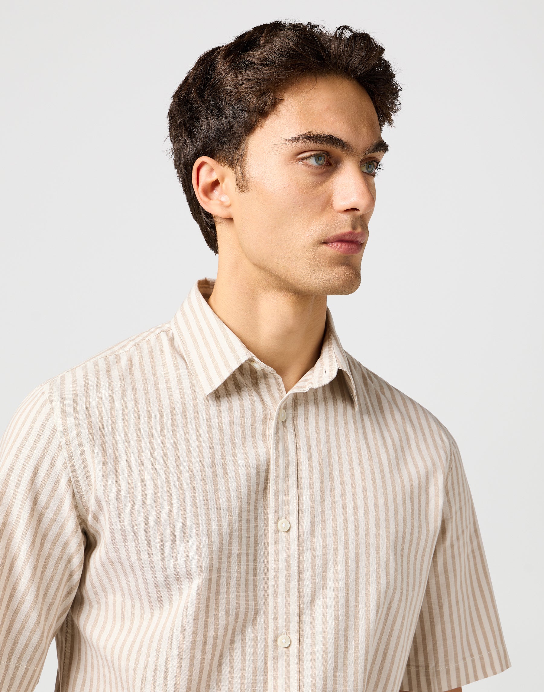 Ss Shirt in Tan Stripe Hemden Wrangler