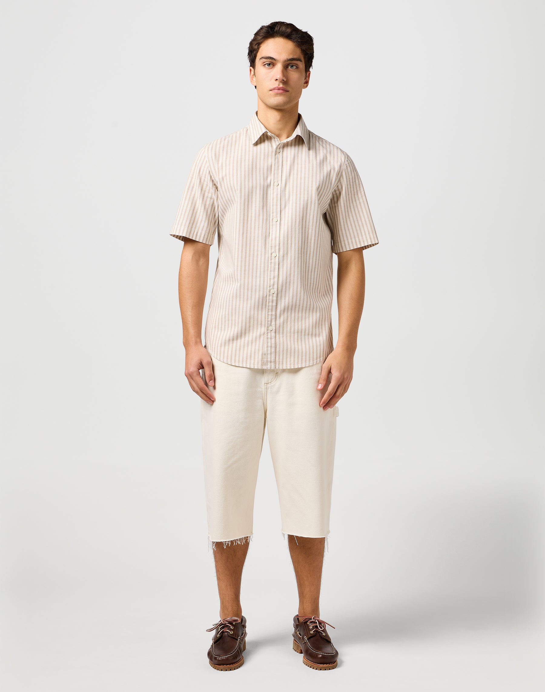 Ss Shirt in Tan Stripe Hemden Wrangler