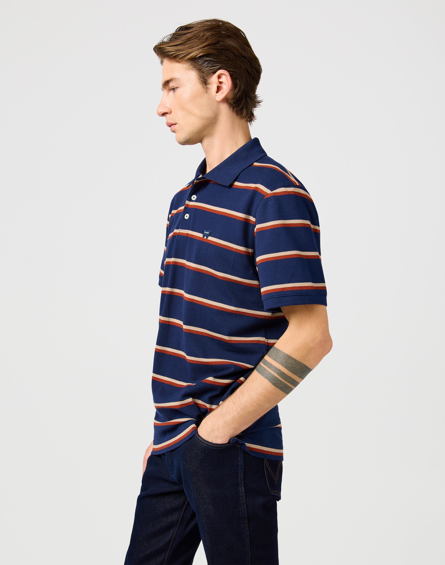 Stripe Polo Shirt in Navy T-Shirts Wrangler