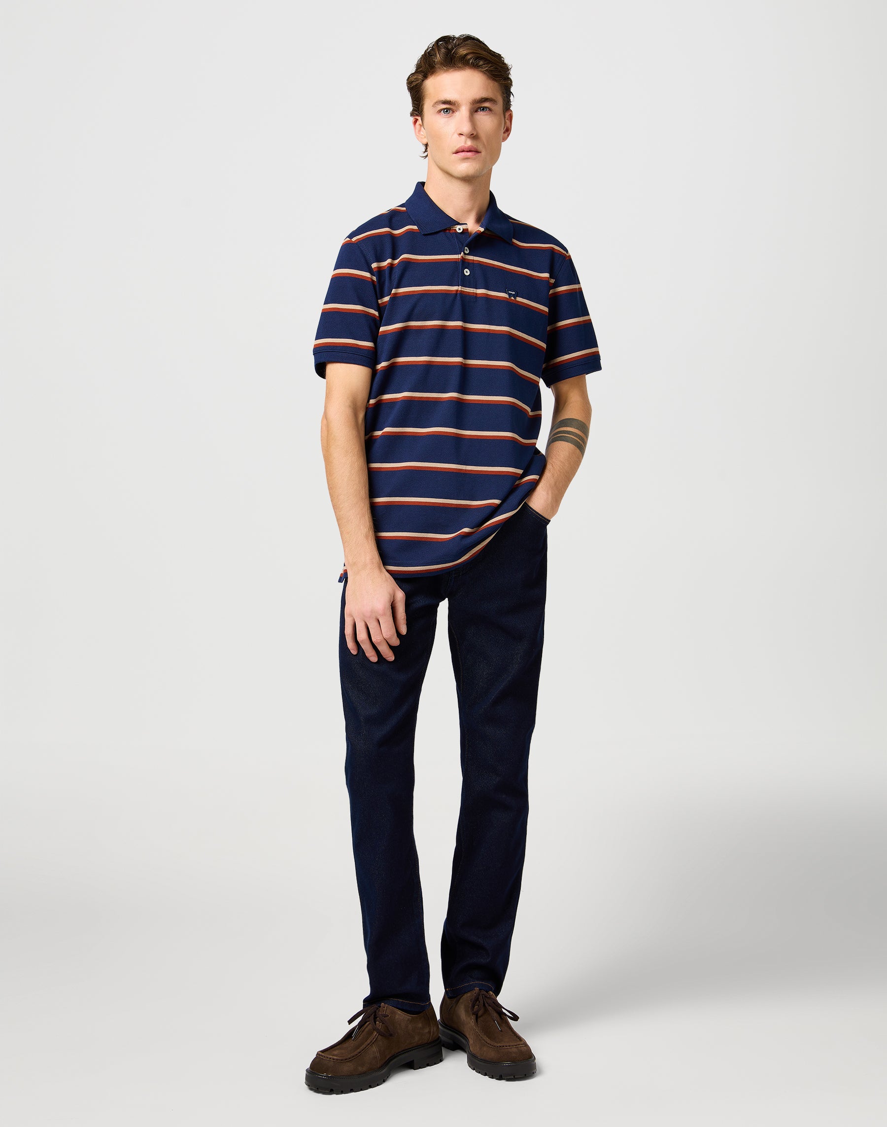 Stripe Polo Shirt in Navy T-Shirts Wrangler