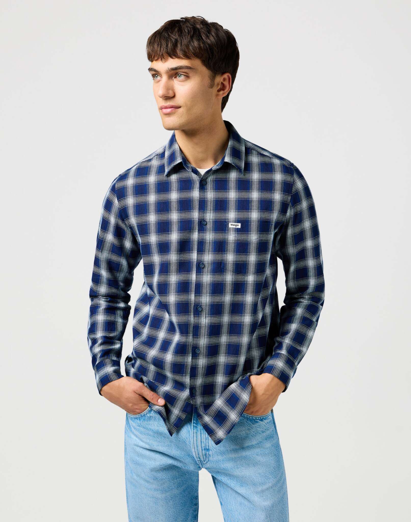 1 Pkt Shirt in Indigo Plaid Hemden Wrangler