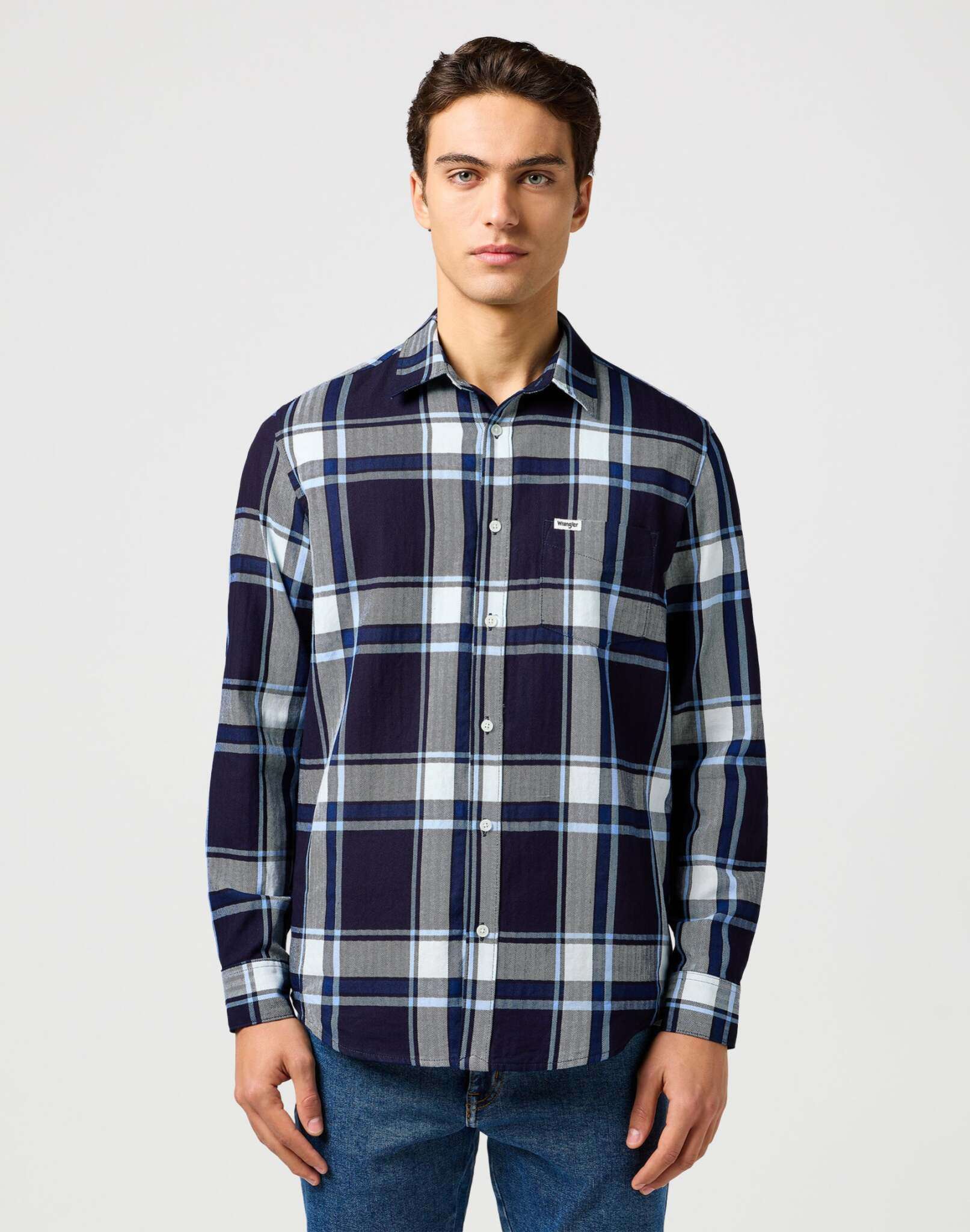 1 Pkt Shirt in Large Indigo Plaid Hemden Wrangler
