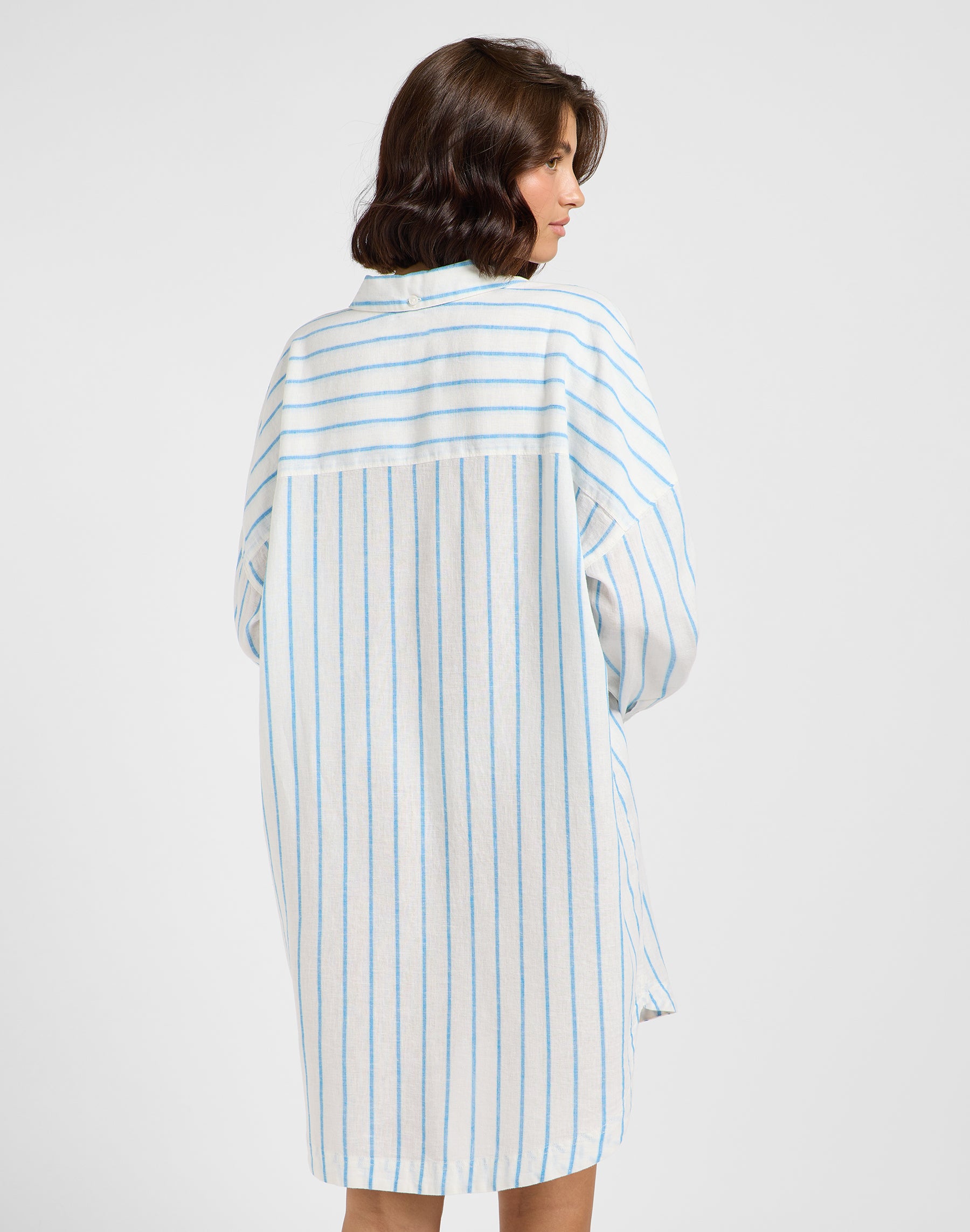 Relaxed Shirt Dress in Stream Blue Stripe Kleider Lee