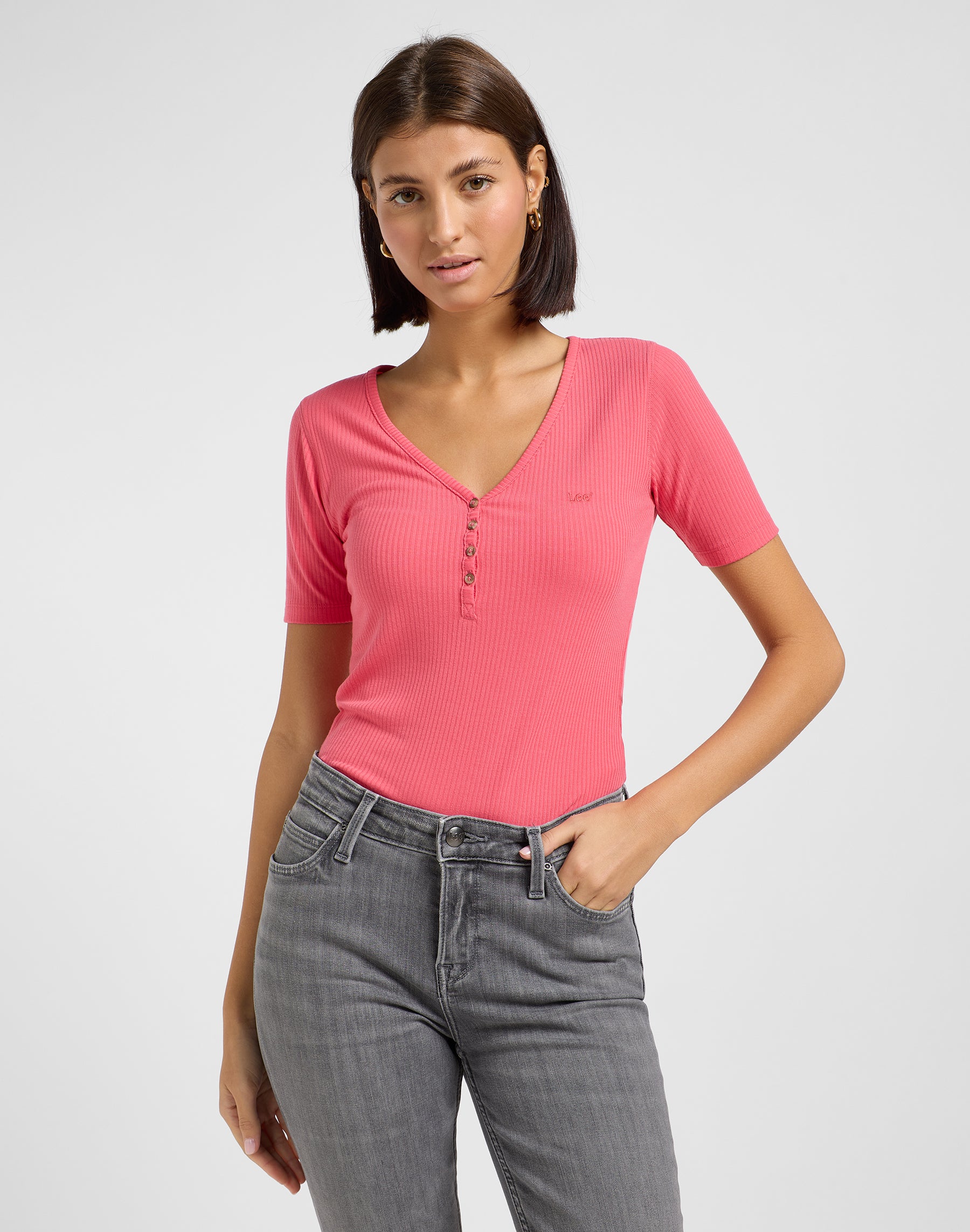 Ss Henley in Lychee T-Shirts Lee