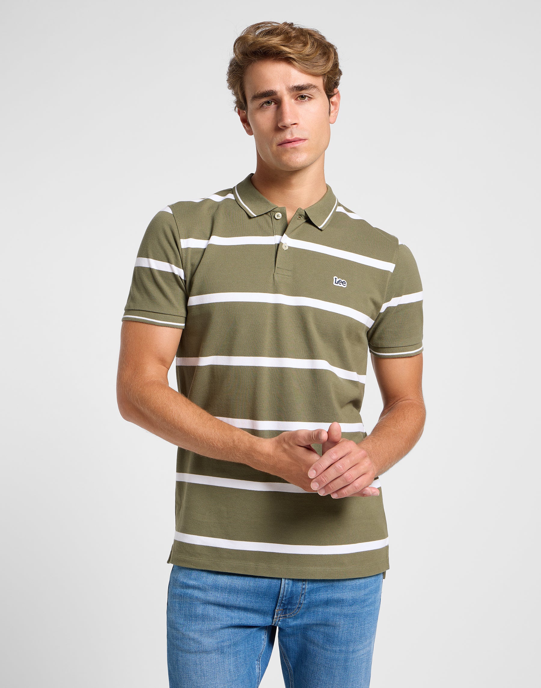 Pique Polo in Mercantile Green Stripe T-Shirts Lee