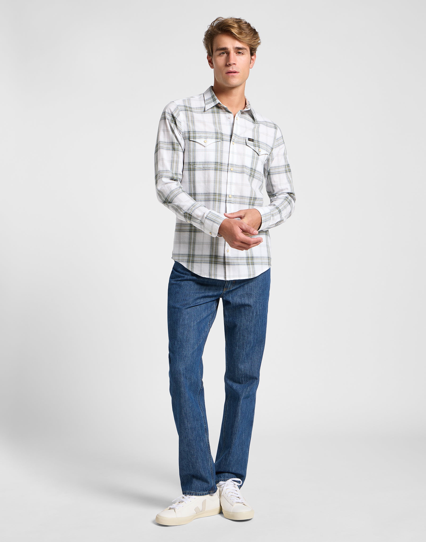 Clean Western Shirt in Mercantile Bright White Hemden Lee