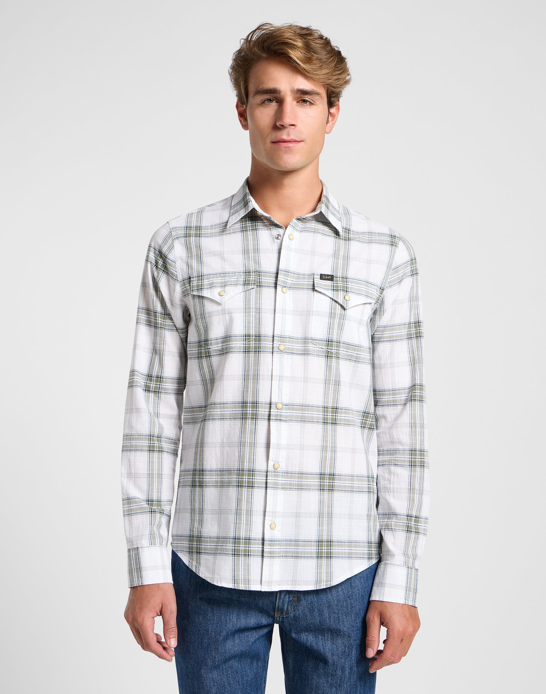 Clean Western Shirt in Mercantile Bright White Hemden Lee