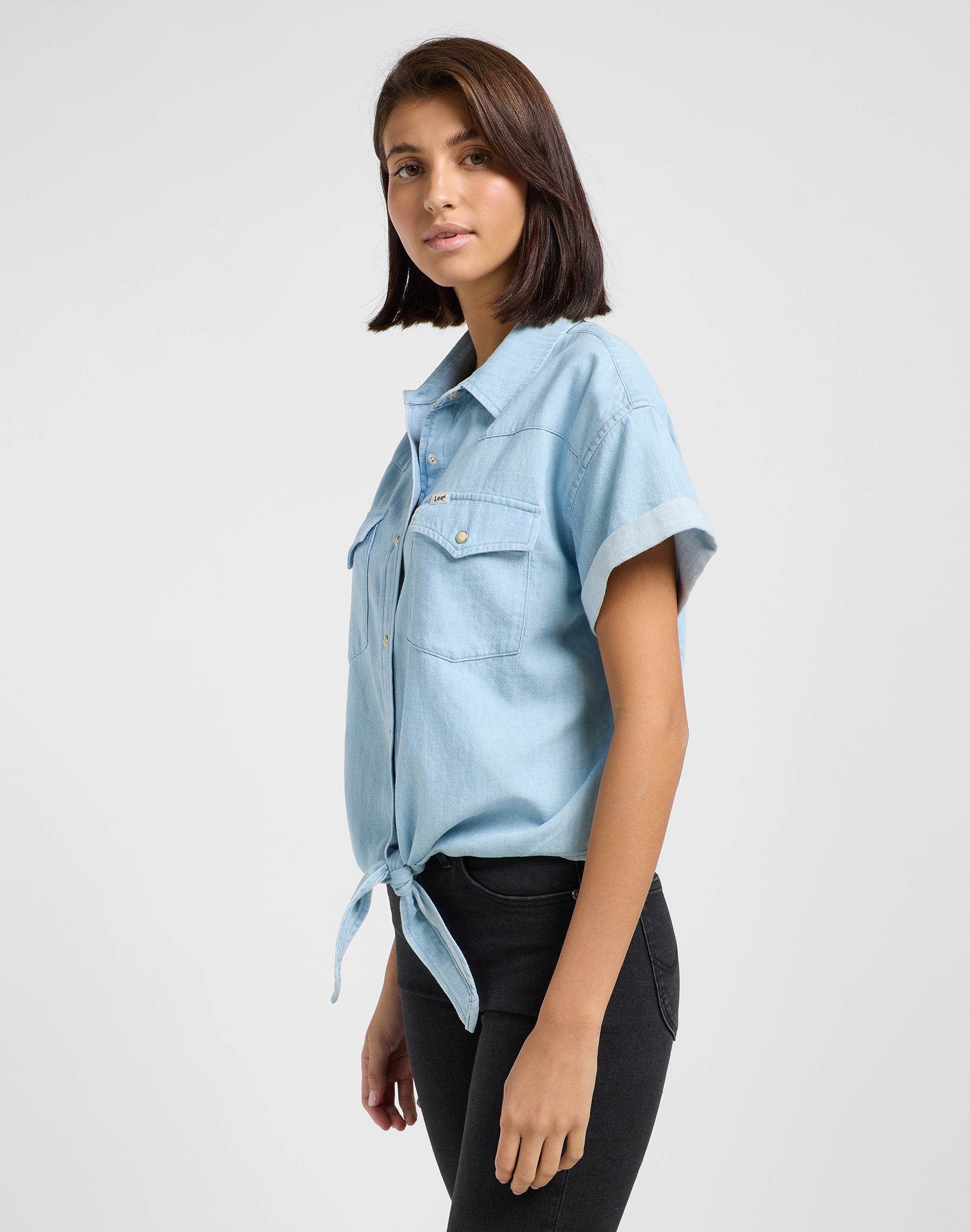 Crop Tied Western Shirt in Light Mood Hemden Lee
