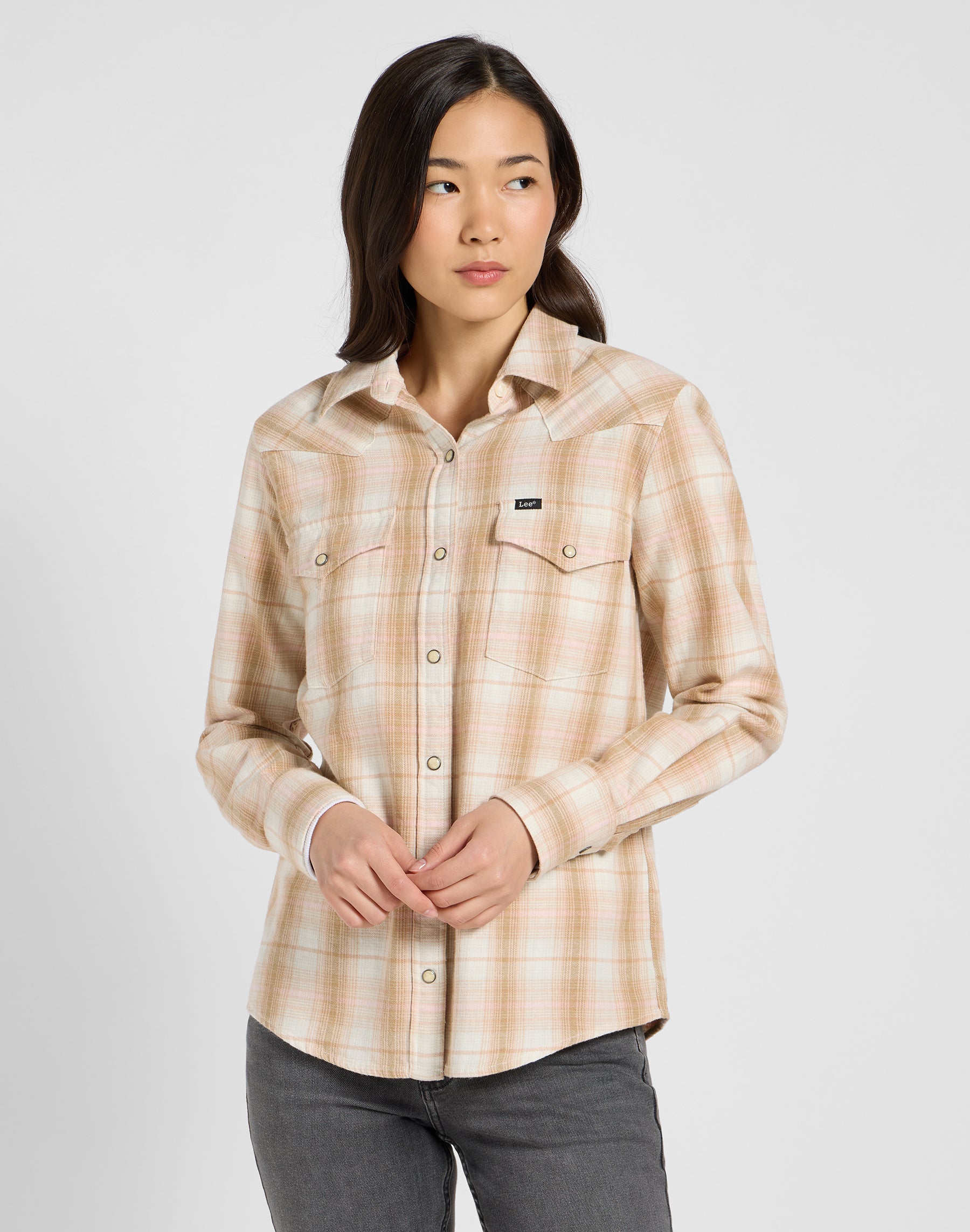 Regular Western Shirt in Khaki Plaid Hemden Lee