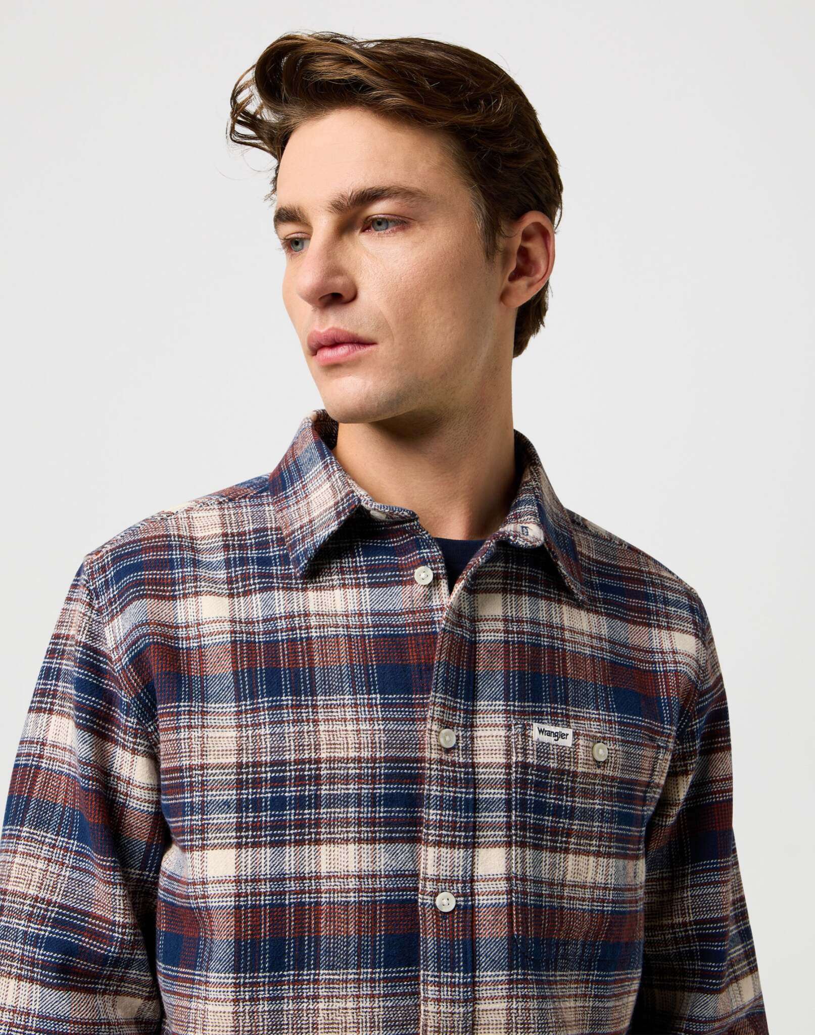Brushed 1 Pkt Shirt in Navy Birch Hemden Wrangler